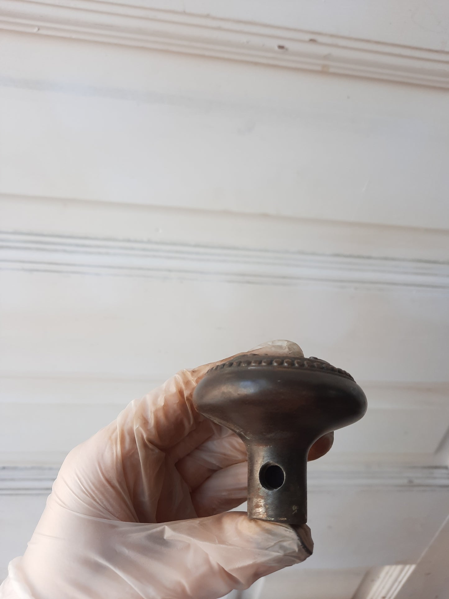 Pair of Cast Iron Harrington Doorknobs, Antique Leaf Design Door Knob Set