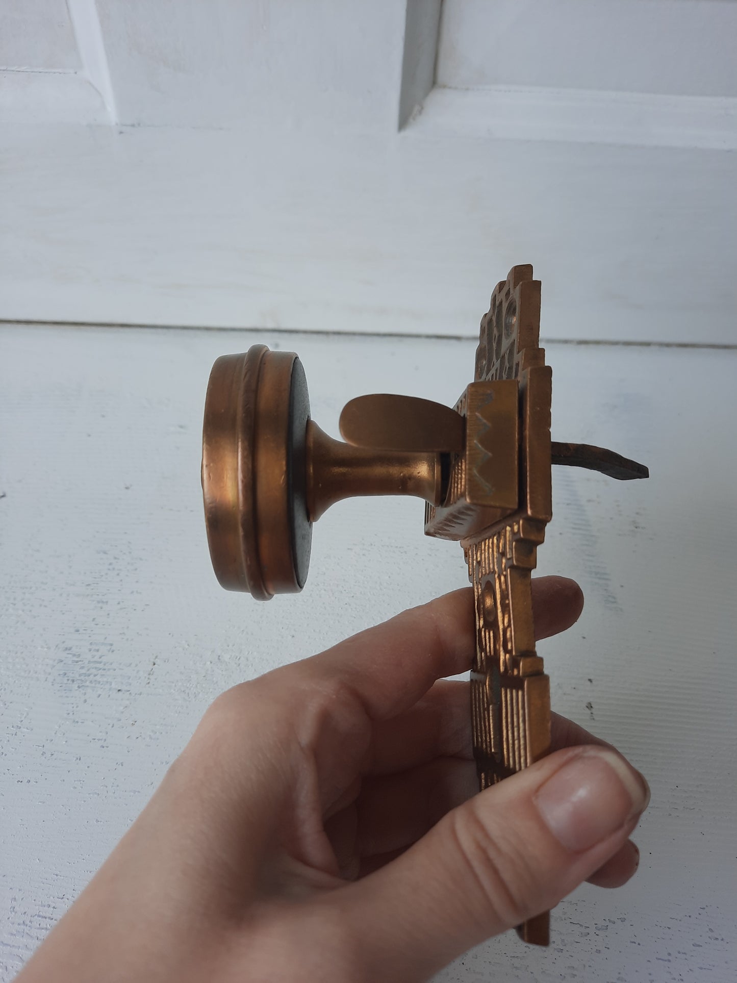 Gilbert Lock Works Antique Bronze Doorknob and Plate Combination