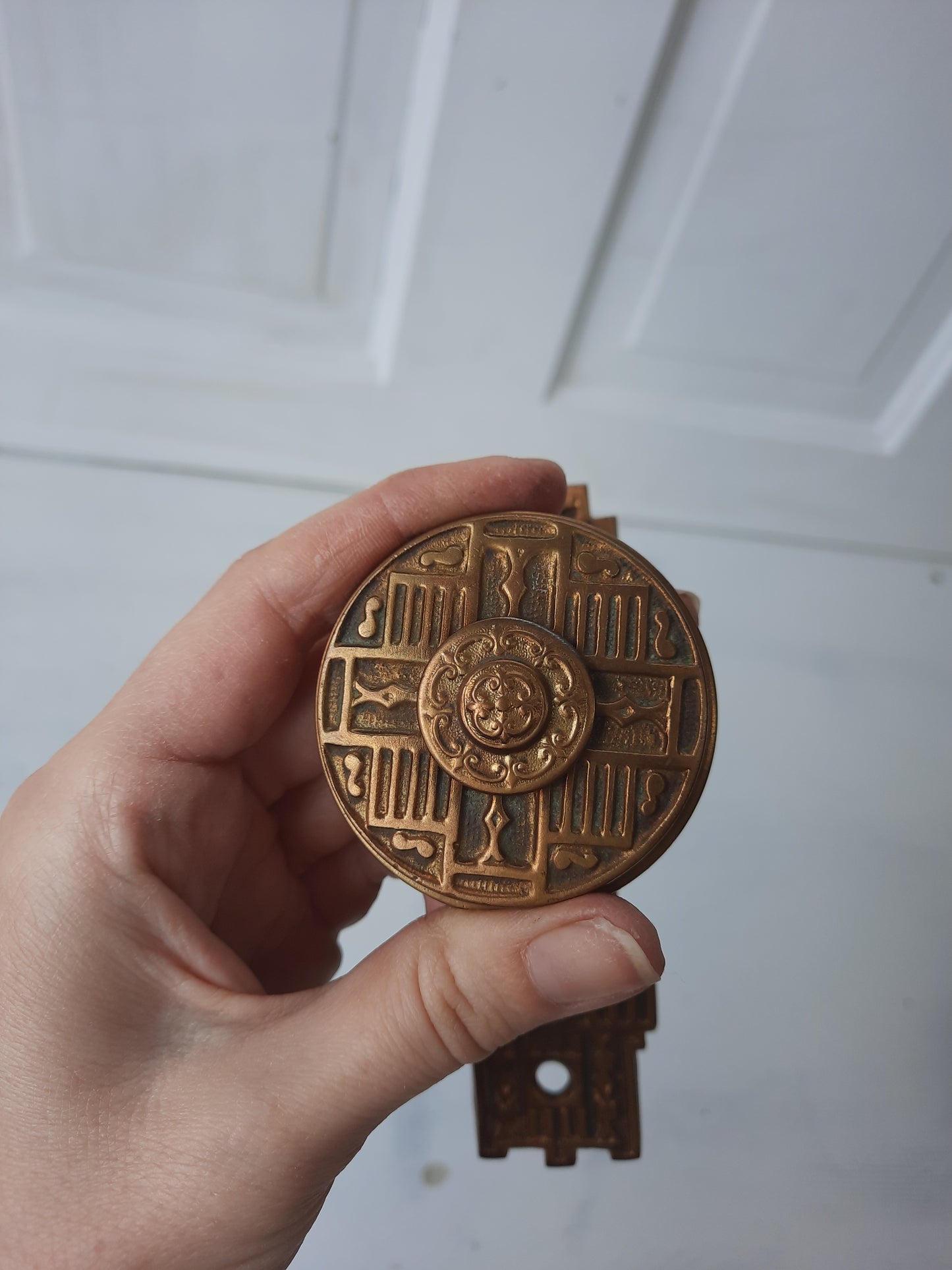 Gilbert Lock Works Antique Bronze Doorknob and Plate Combination