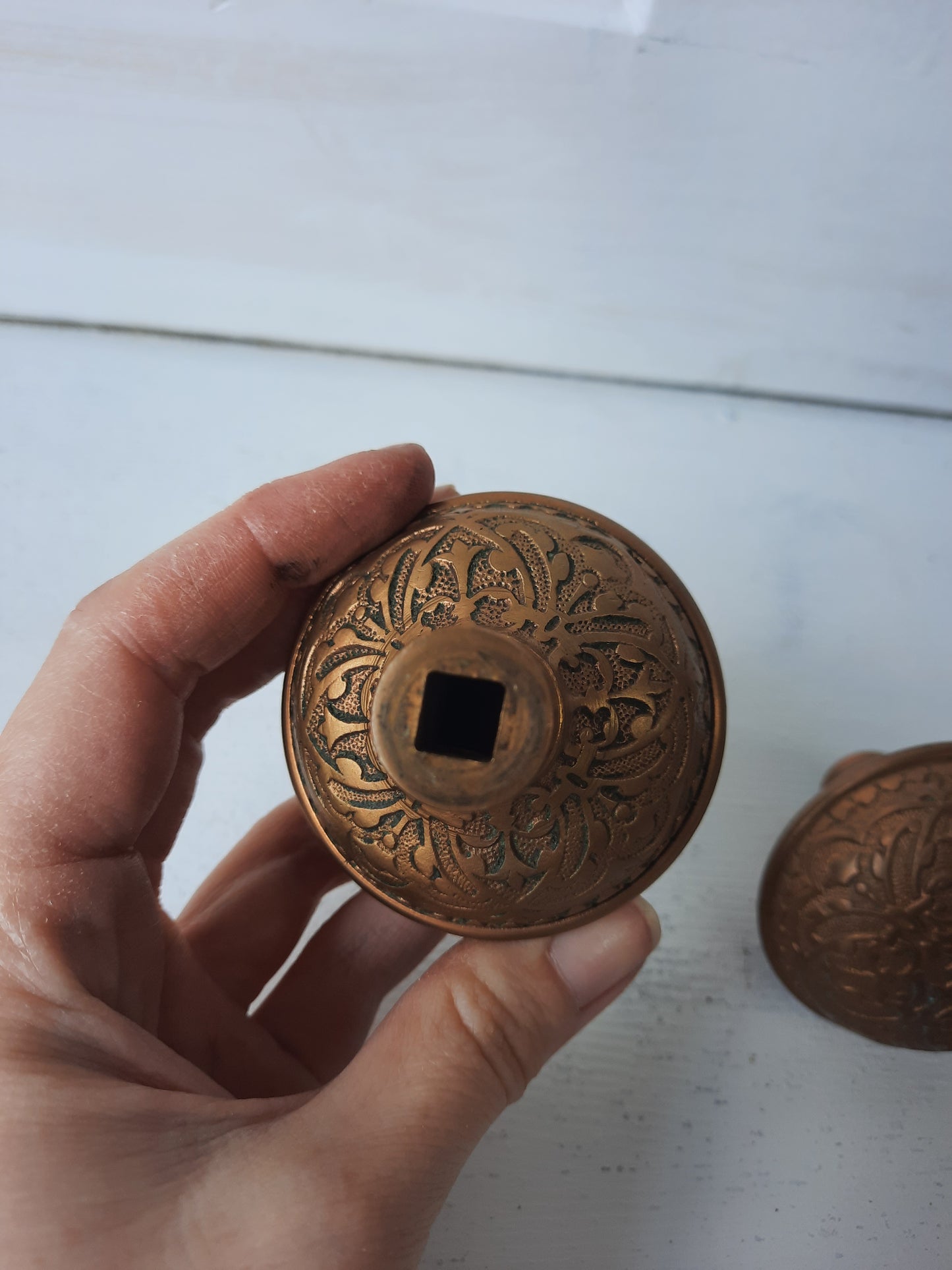 Pair of Solid Bronze Eastlake Doorknobs c. 1880, Victorian Eastlake Bronze Door Knob Set