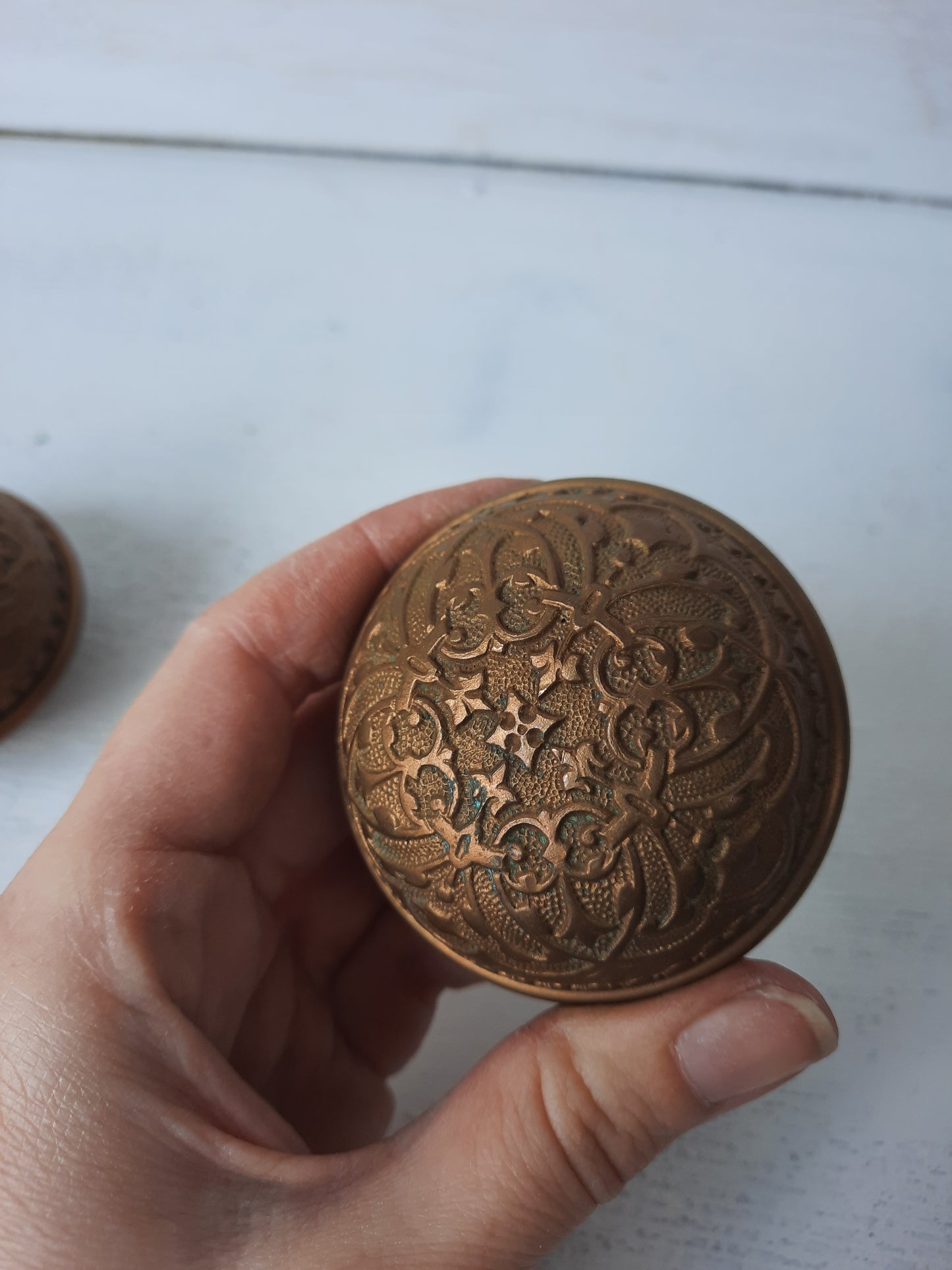 Pair of Solid Bronze Eastlake Doorknobs c. 1880, Victorian Eastlake Bronze Door Knob Set