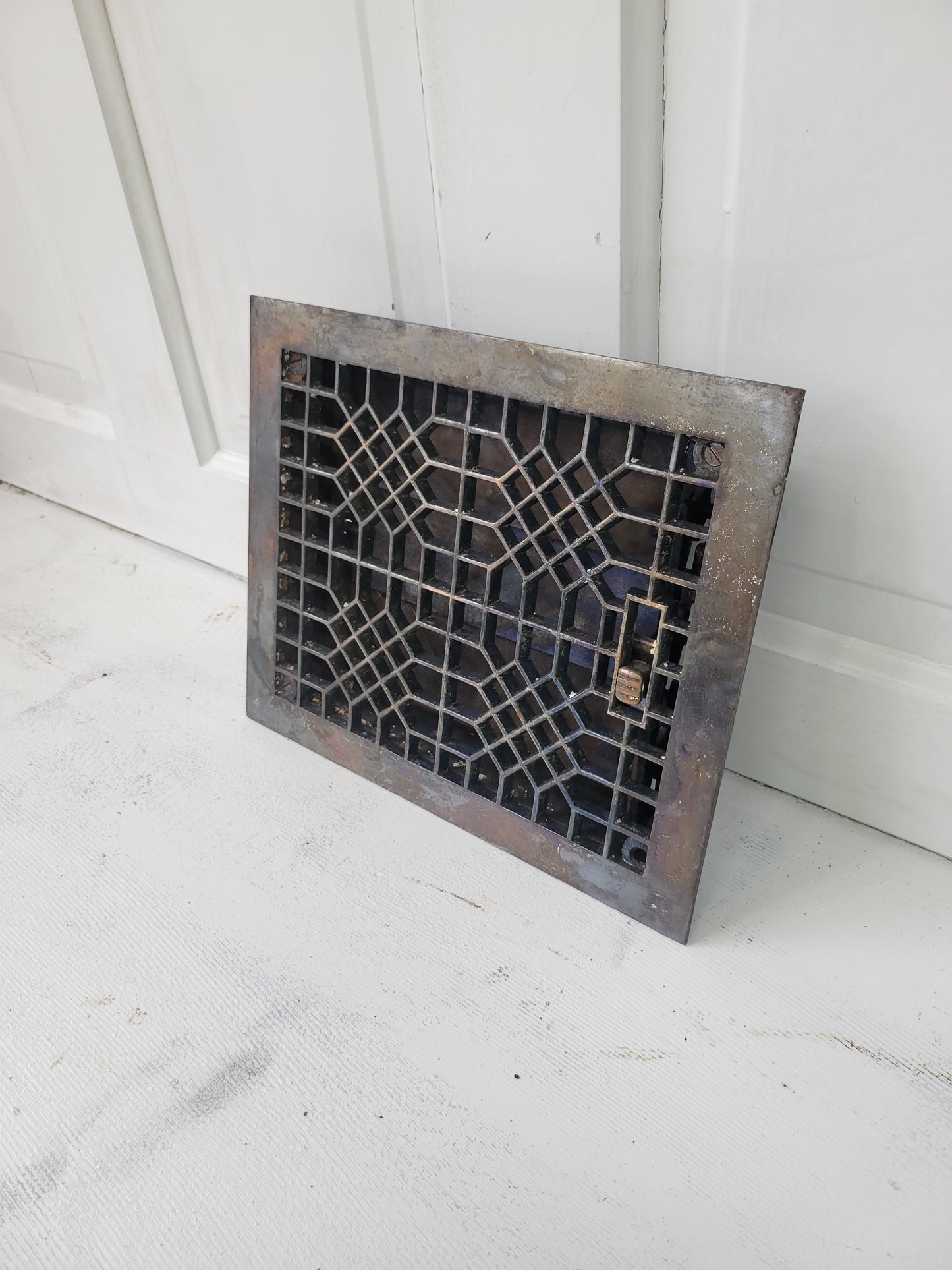 Working 10 x 12 Antique Decorative Iron Floor Vent Cover, Black Iron Floor Grate #051506