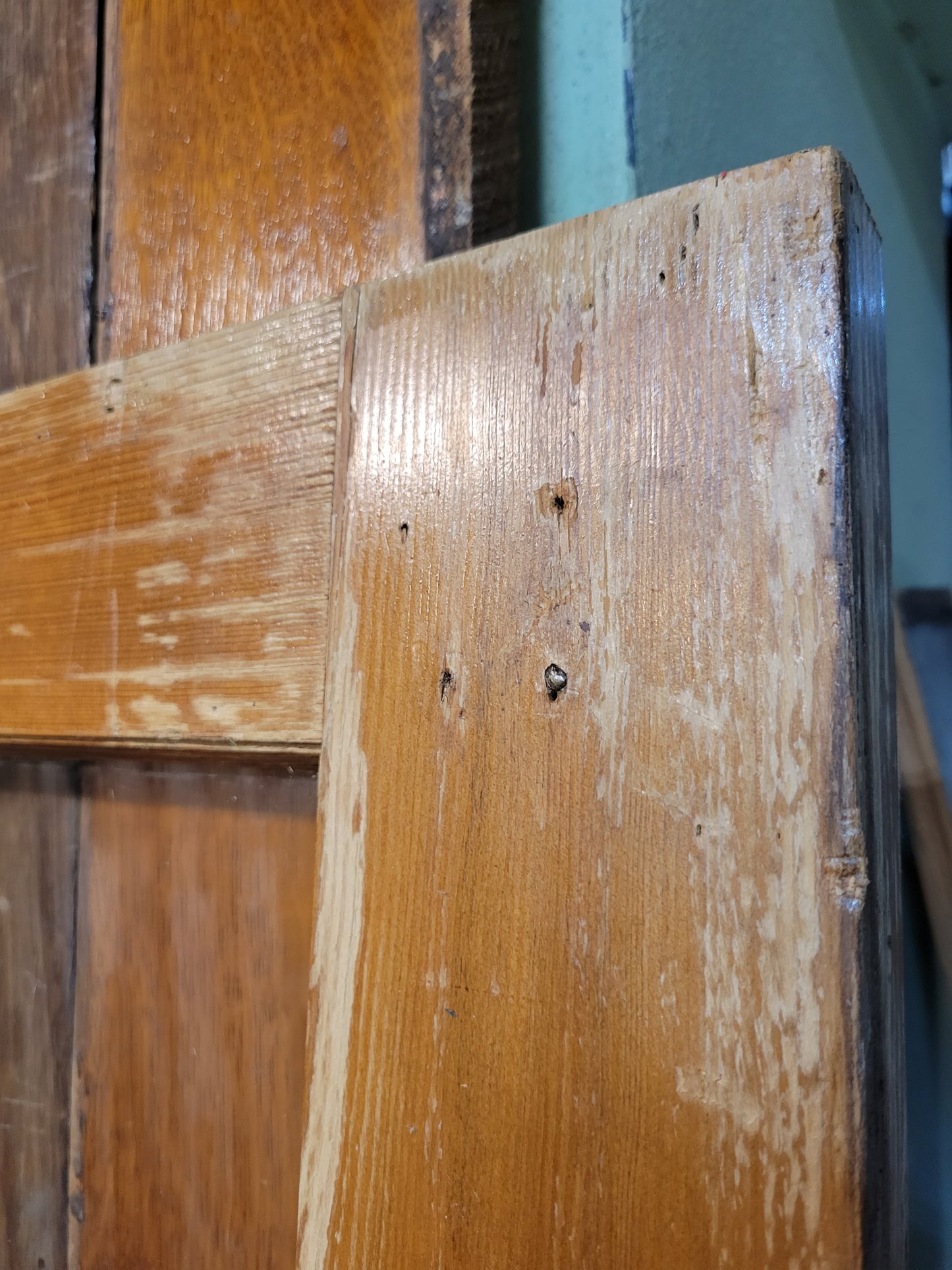 60" Antique Wood French Door Pair, Set of Glass 10 Pane Double Doors