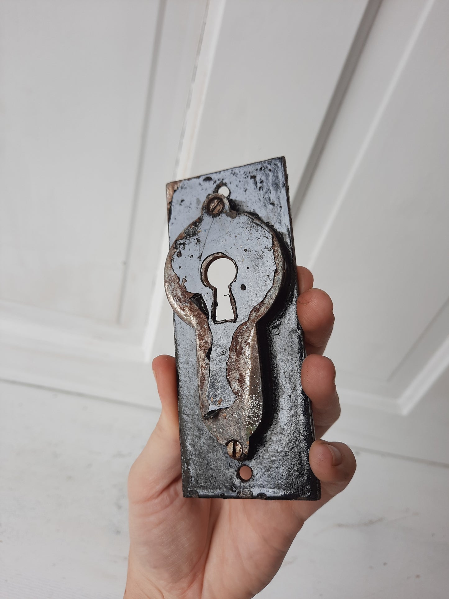 Iron and Brass Plated Stamped Pocket Door Pulls, Eastlake Style Antique Rolling Door Handles