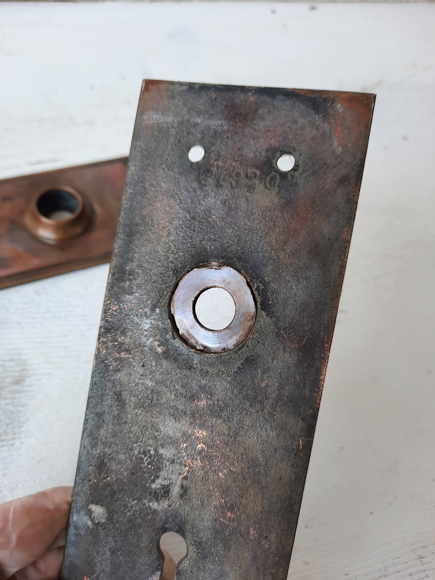 Delphi Pattern Hardware Set by Russell Erwin, Antique Swirl Design Bronze Door Knob Plate Set