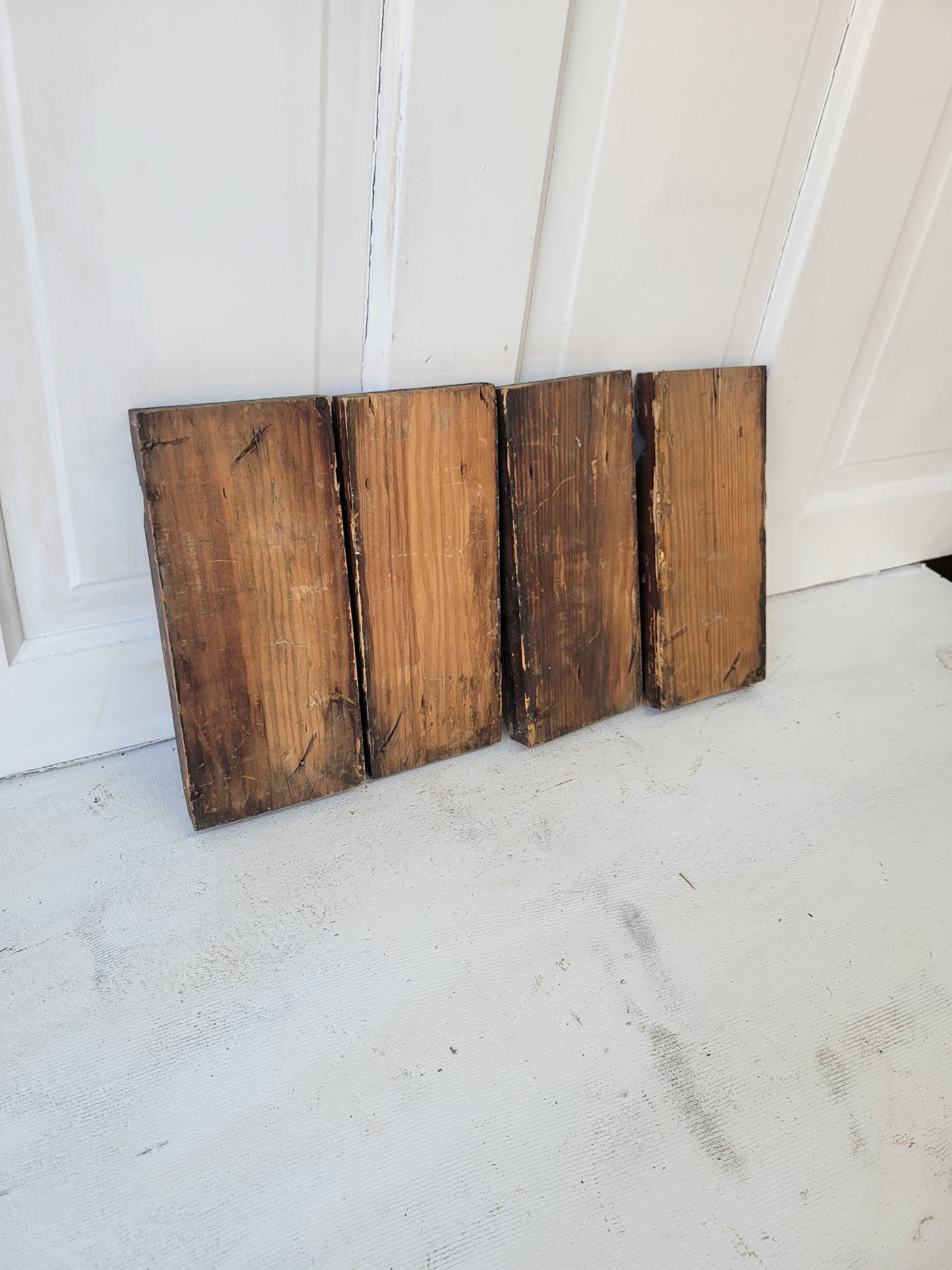 4 Matching Antique Plinth Blocks, Base Trim Corner Blocks #062101