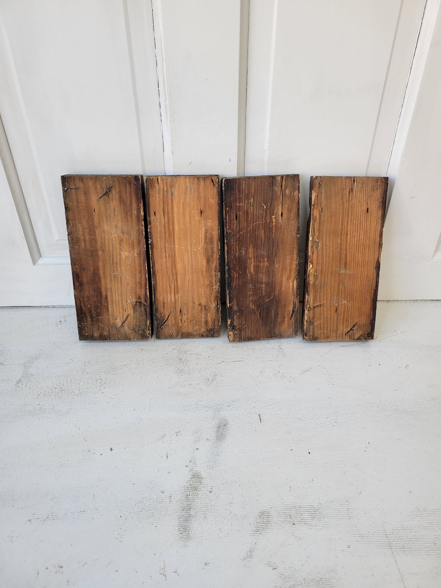 4 Matching Antique Plinth Blocks, Base Trim Corner Blocks #062101