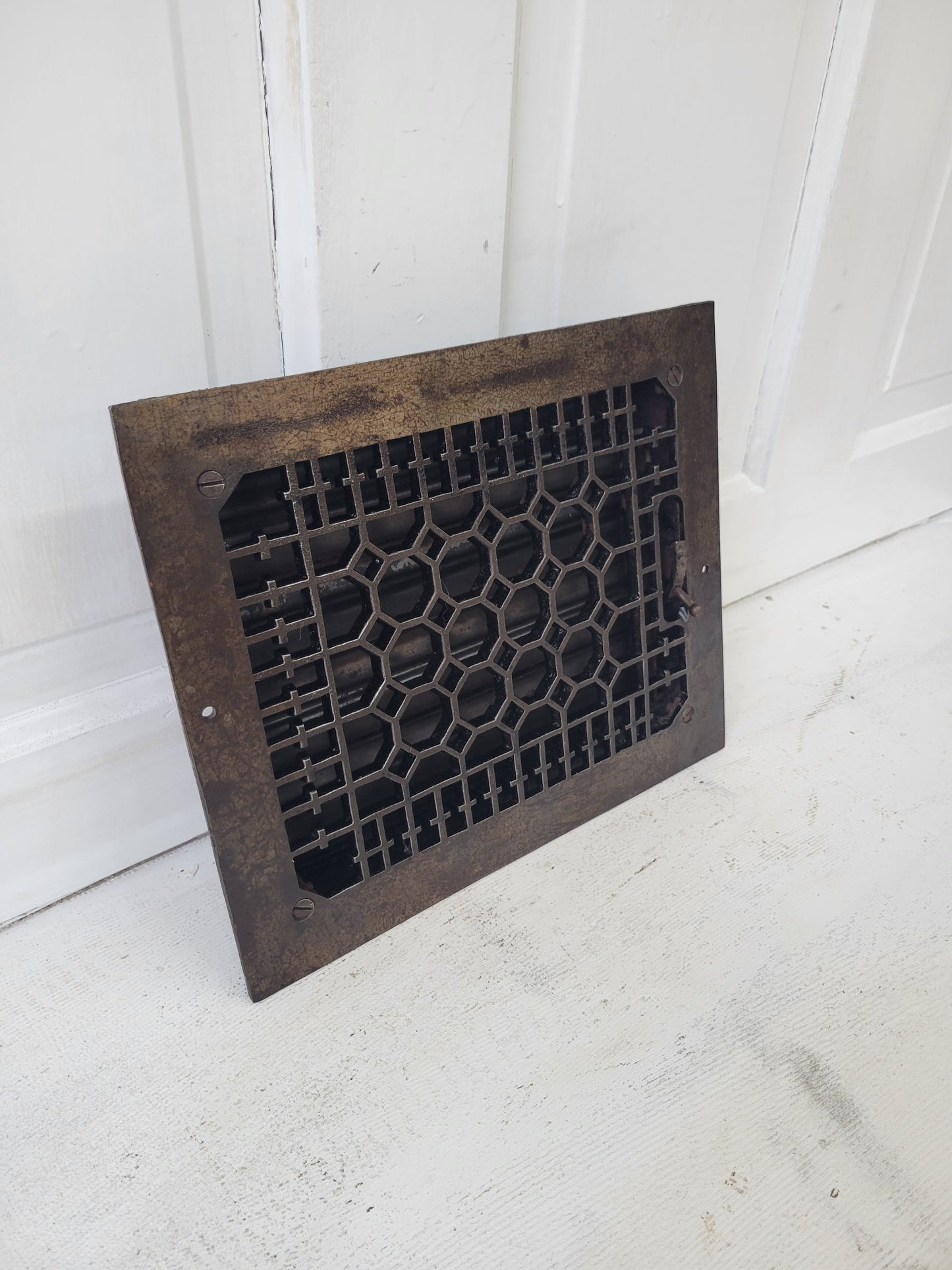 Working 10 x 12 Antique Decorative Iron Floor Vent Cover, Black Iron Floor Grate #062602