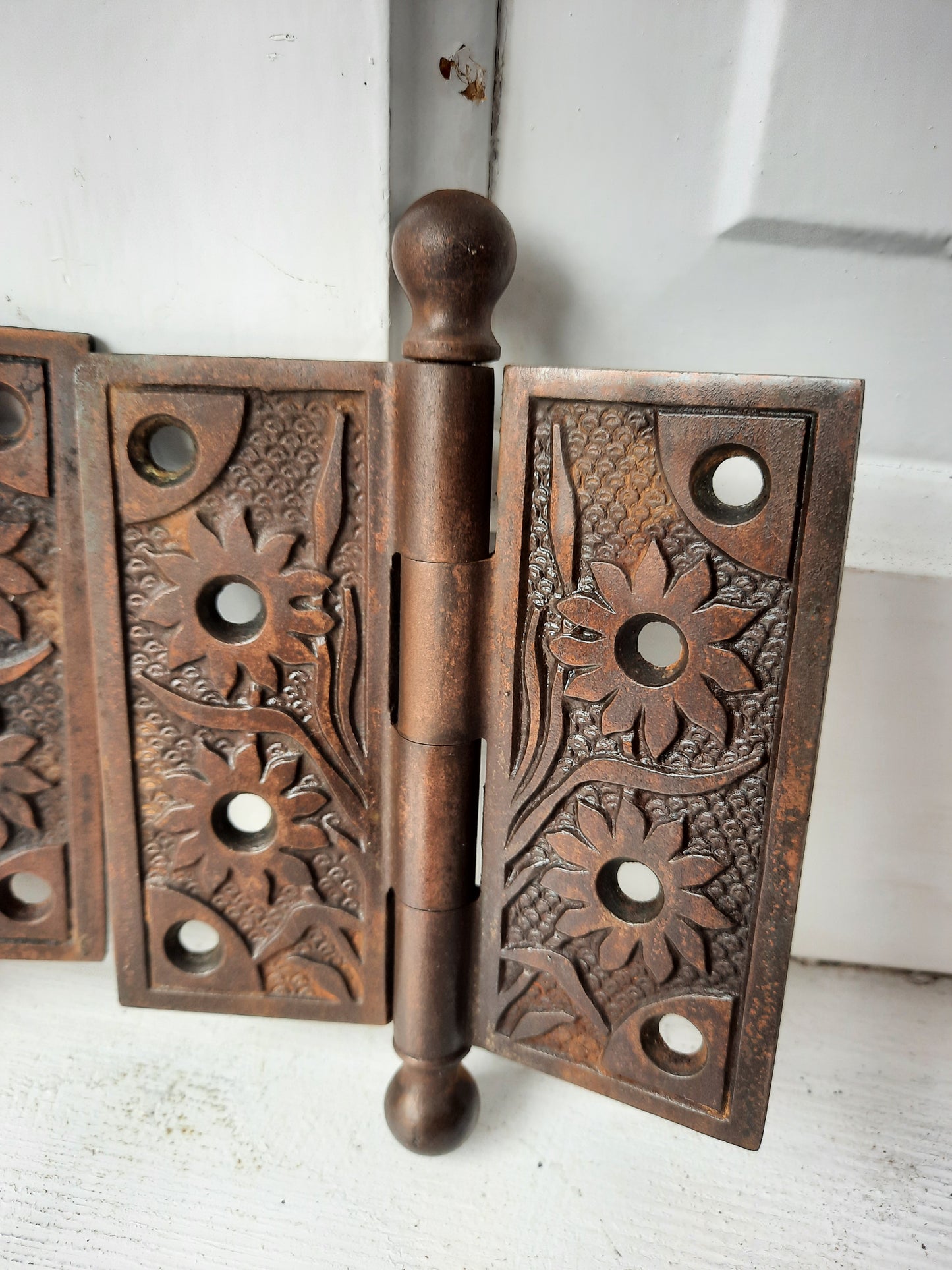Two Ornate 4x4 Antique Hinges, Victorian Iron Ornate Pattern Door Hinges