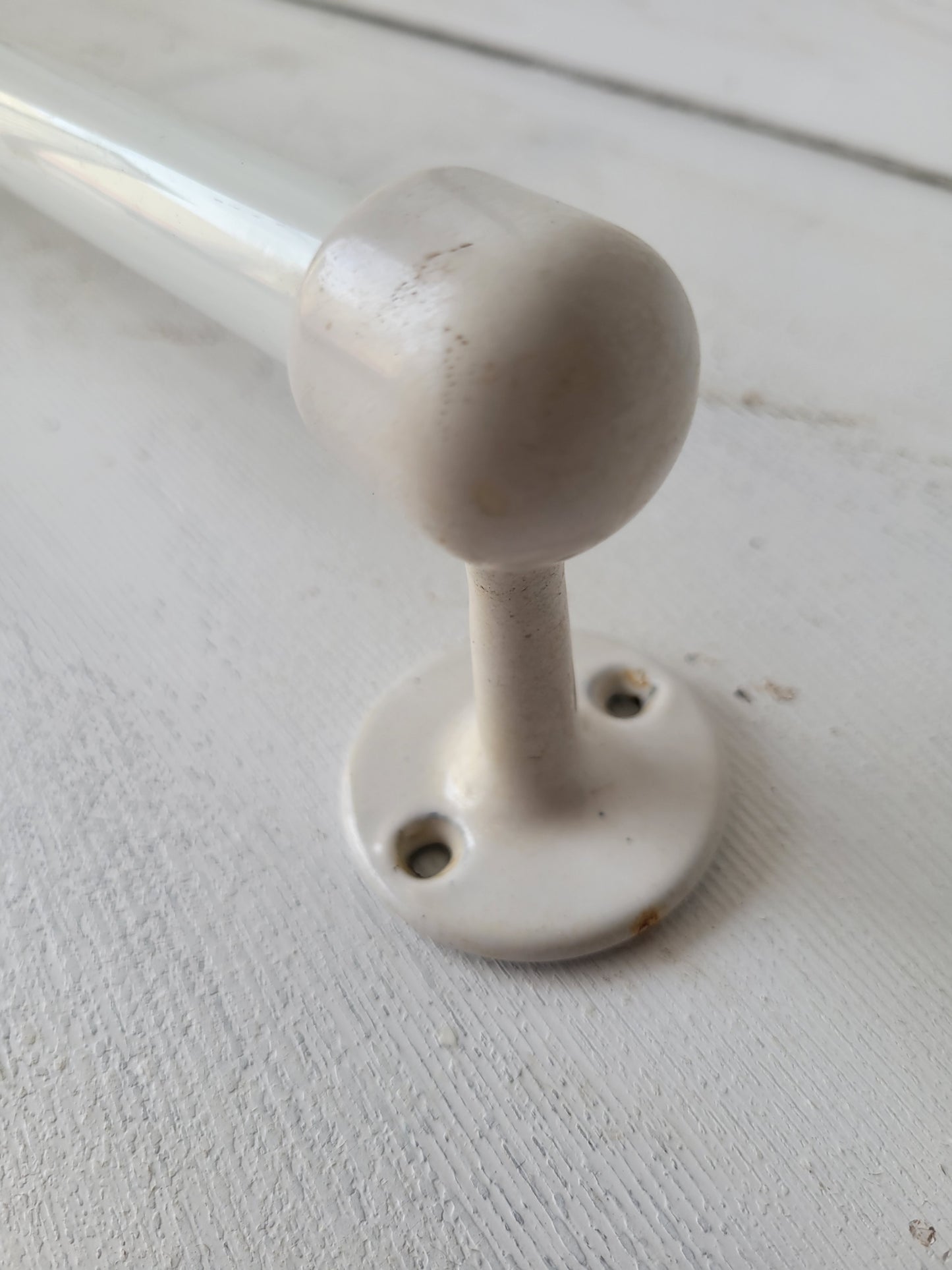 25" Vintage White Glass Towel Bar, Vintage Glass and Porcelain Antique Towel Rack #070103
