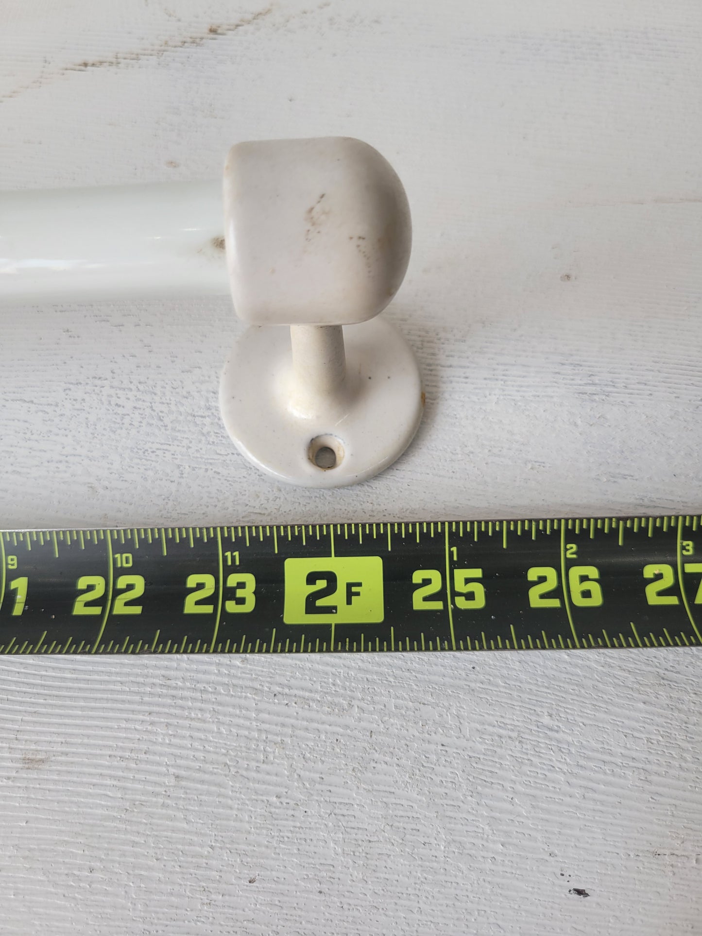 25" Vintage White Glass Towel Bar, Vintage Glass and Porcelain Antique Towel Rack #070103