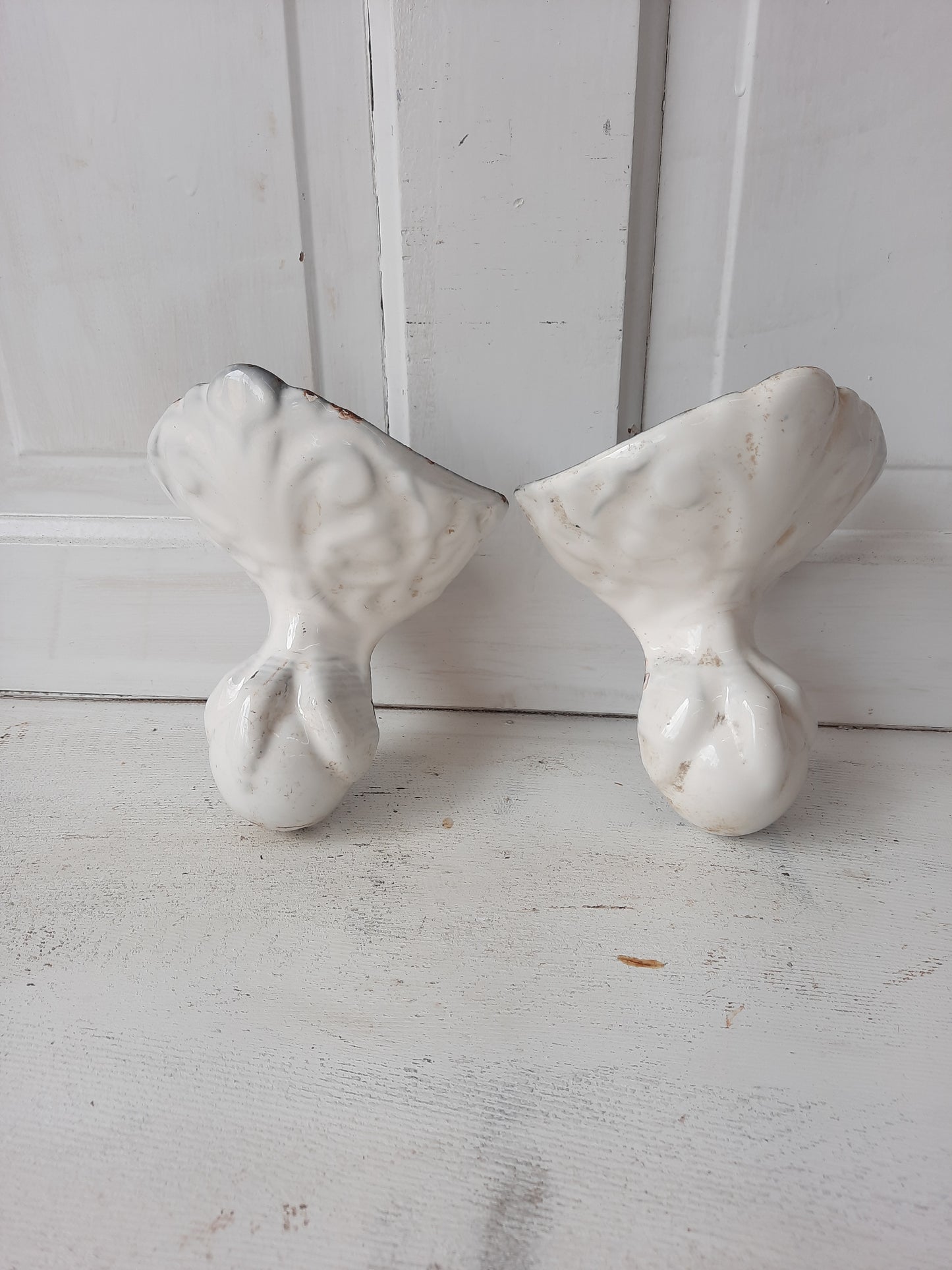 Antique Pair of Cast Iron and Porcelain Ball and Claw Design Bathtub Feet #070102