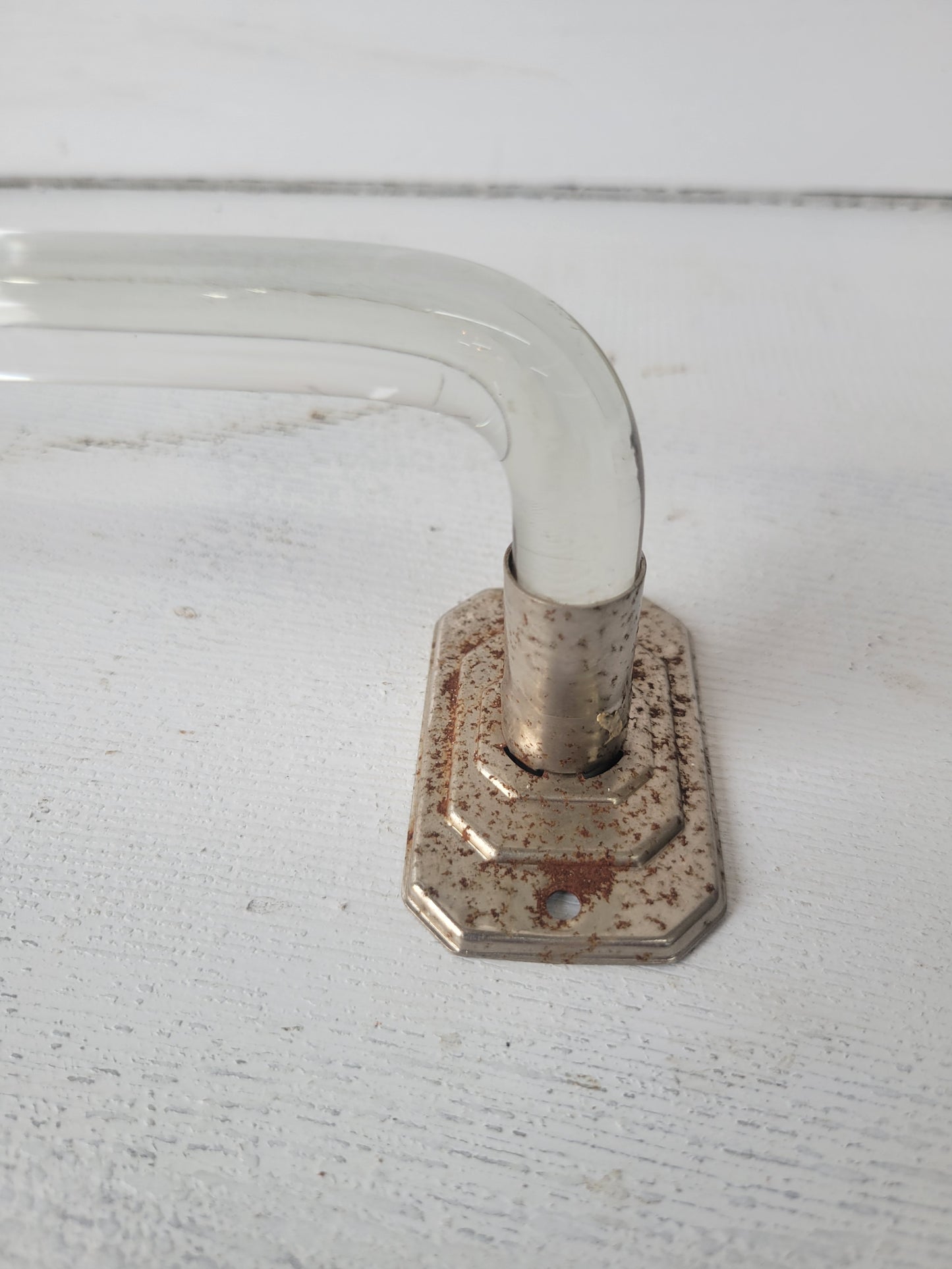 25" Clear Curved Glass Towel Bar, Vintage Glass and Chrome Antique Towel Rack #070202