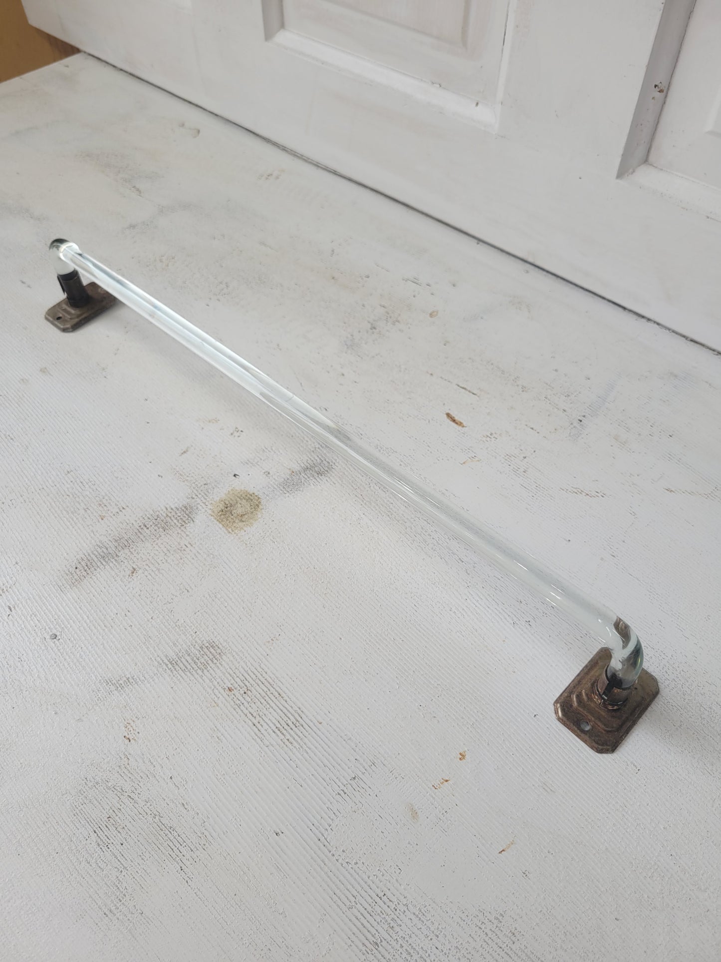 19" Clear Curved Glass Towel Bar, Vintage Glass and Chrome Antique Towel Rack #070203