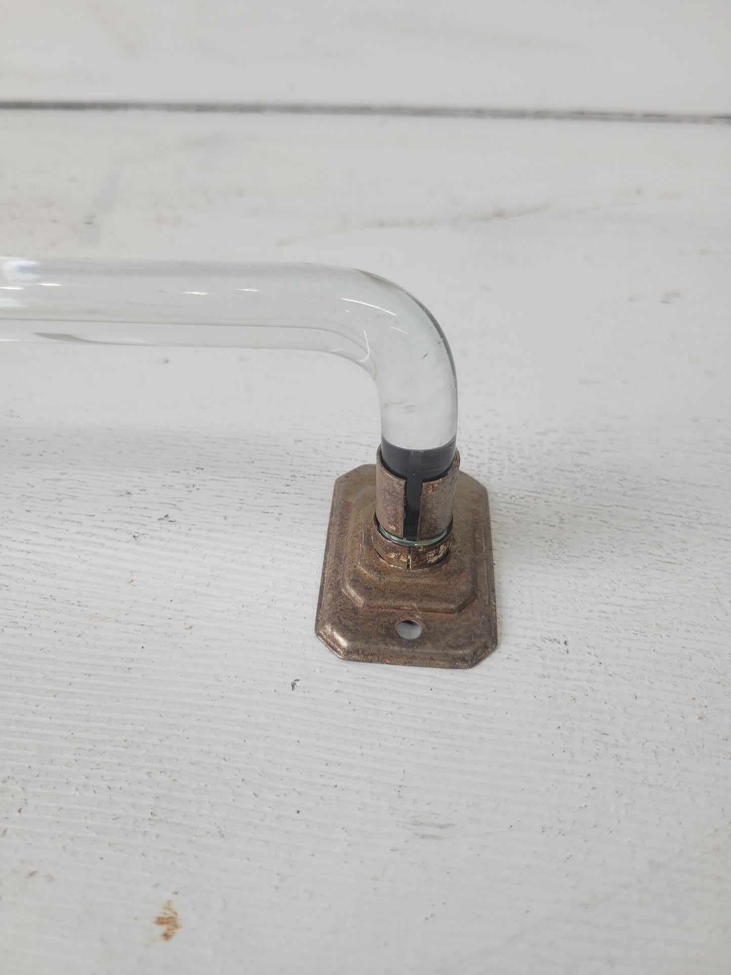 19" Clear Curved Glass Towel Bar, Vintage Glass and Chrome Antique Towel Rack #070203