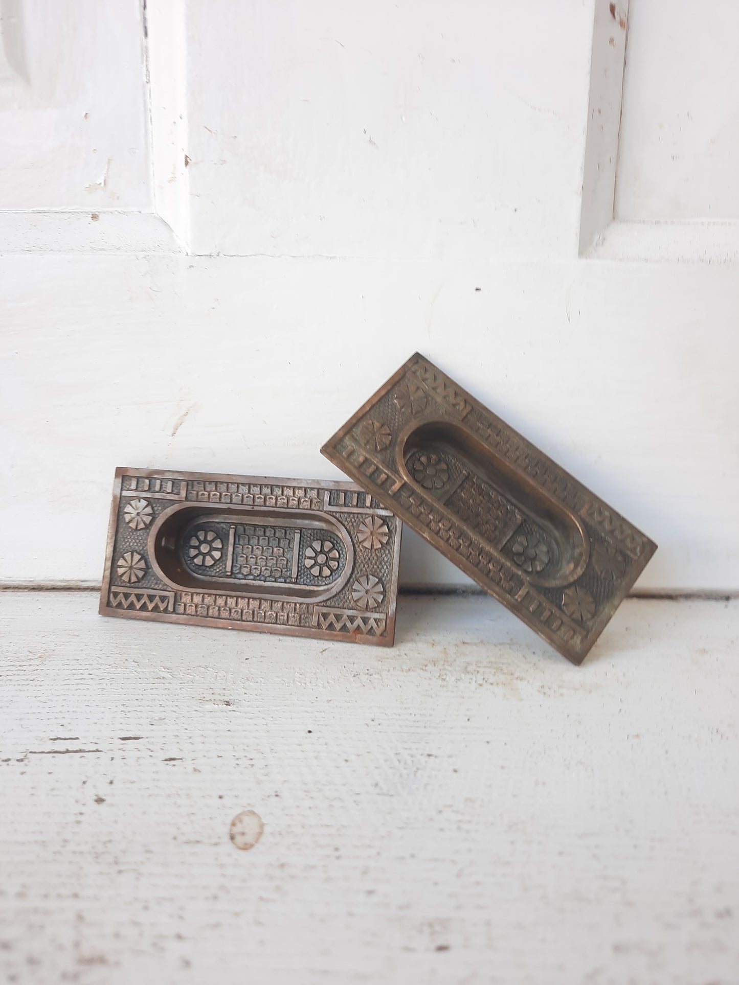 Pair of Eastlake Style Solid Bronze Window Sash Lifts, Antique Wood Window Handles Pulls