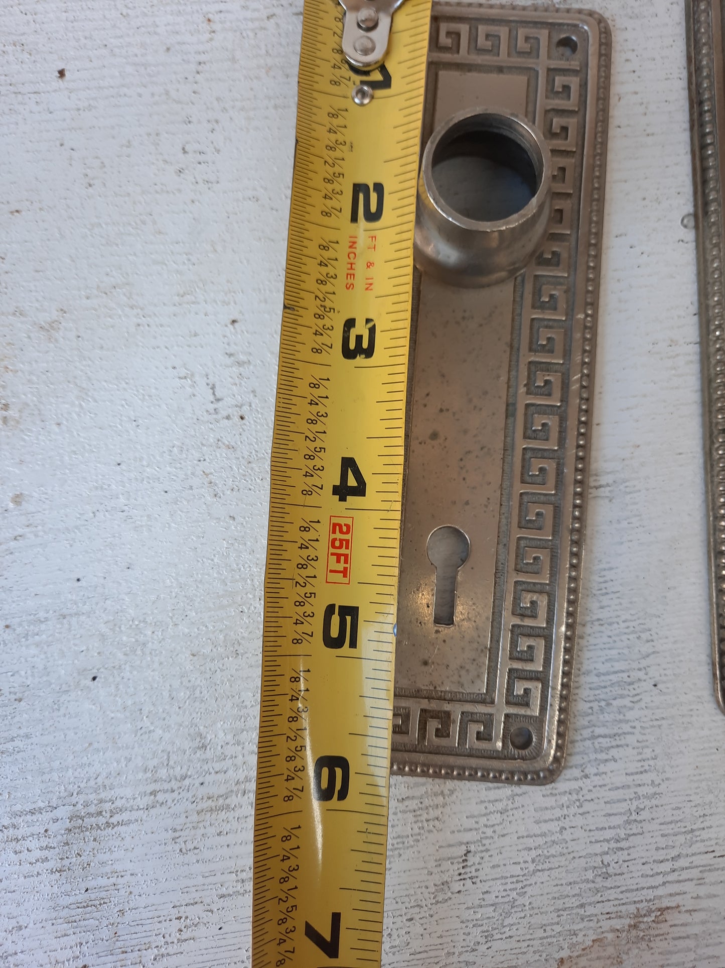 Yale Silver Antique Door Plates Set with Greek Key Design, Silver BackPlates or Escutcheons