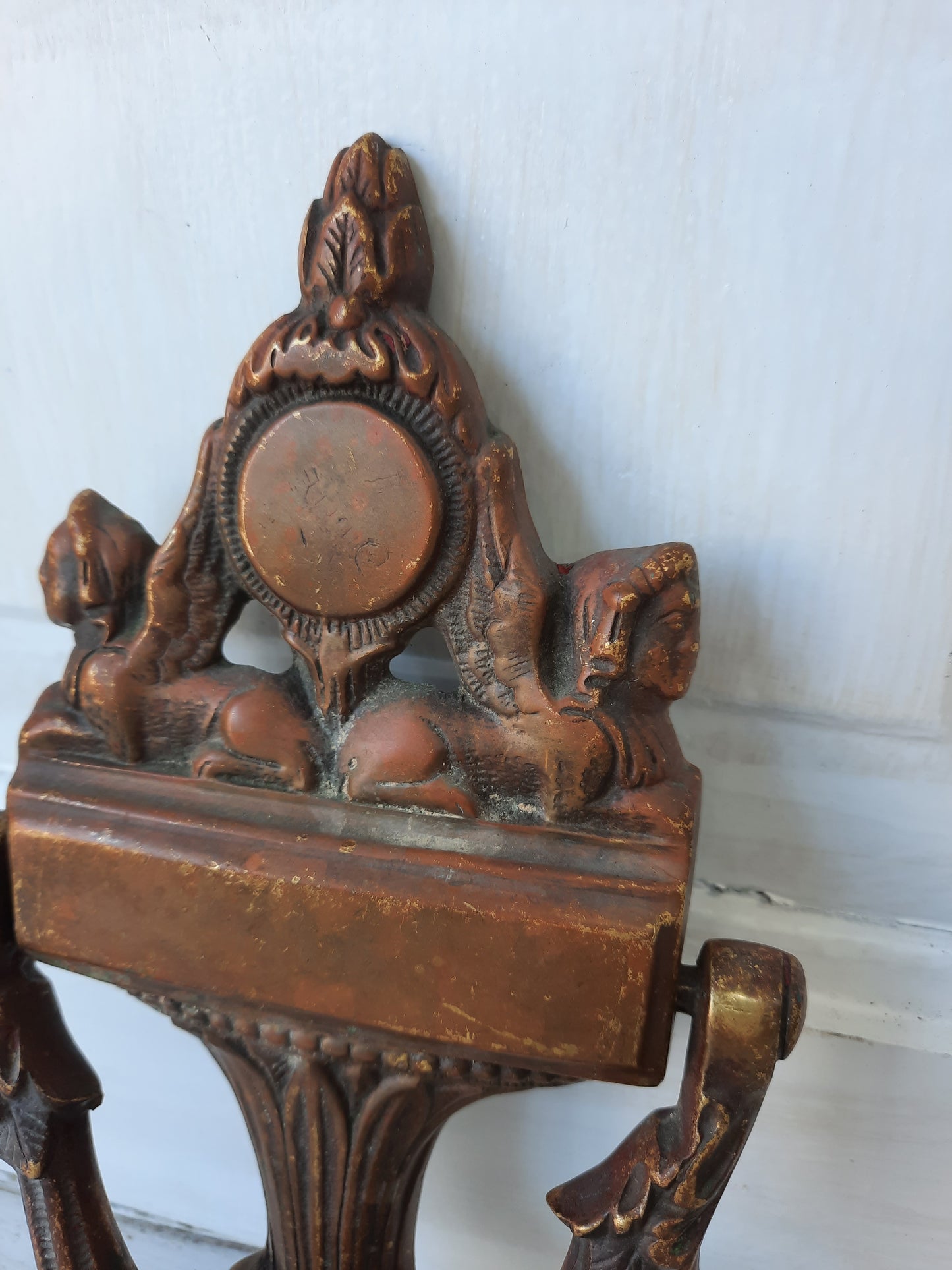 Vintage Bronze Door Knocker with Sphinx, Large Bronze Front Door Knocker