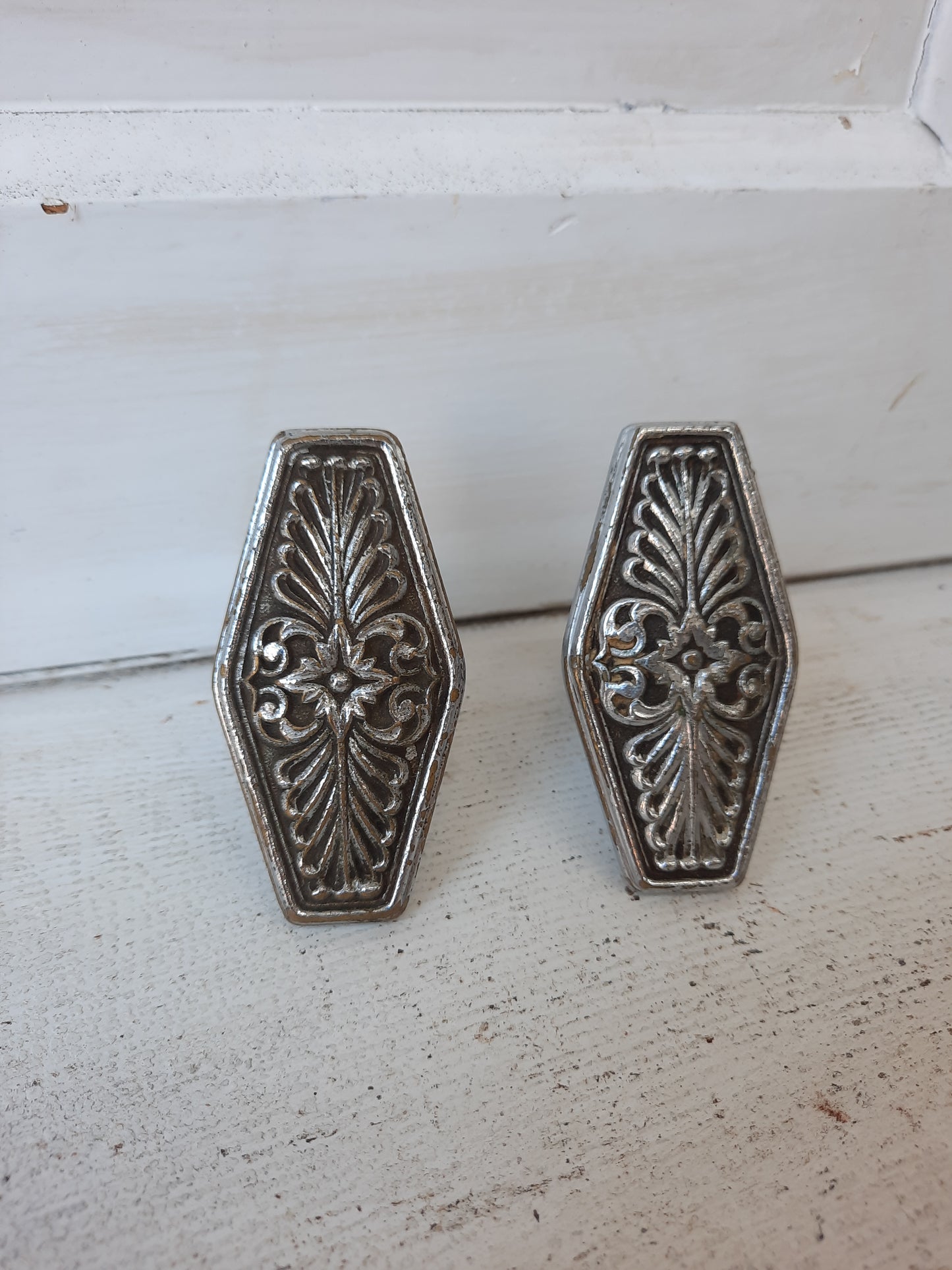 Pair of Waldorf Astoria Nickel-Plated Bronze Doorknobs, 1920s Coffin Shape Door Knobs 072712
