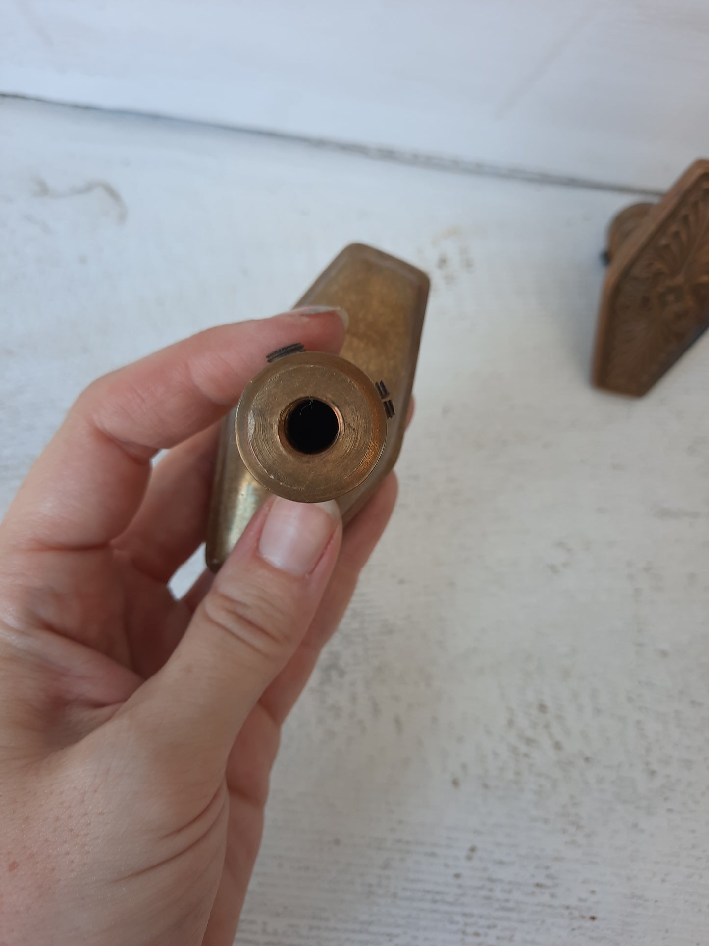 Pair of Waldorf Astoria Bronze Doorknobs, 1920s Coffin Shape Door Knobs 072713