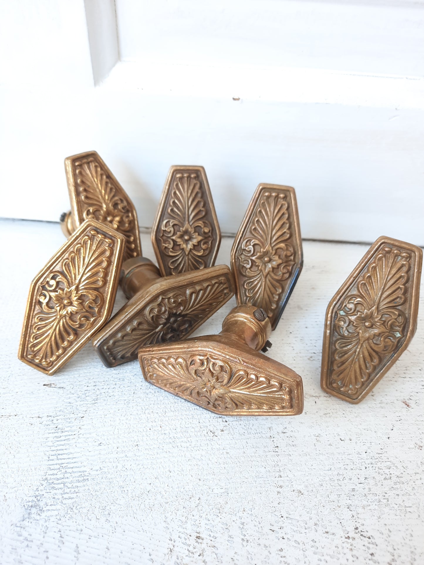 Pair of Waldorf Astoria Bronze Doorknobs, 1920s Coffin Shape Door Knobs 072713
