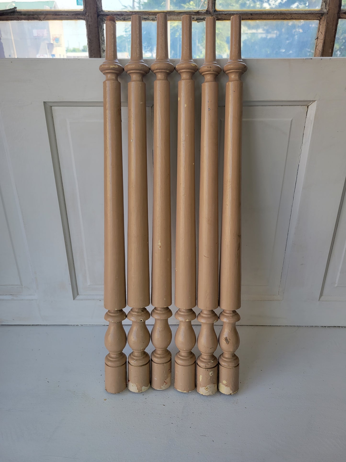 26 Matching Antique Stair Spindles, Set of 26 Turned Wood Staircase Balusters #080103