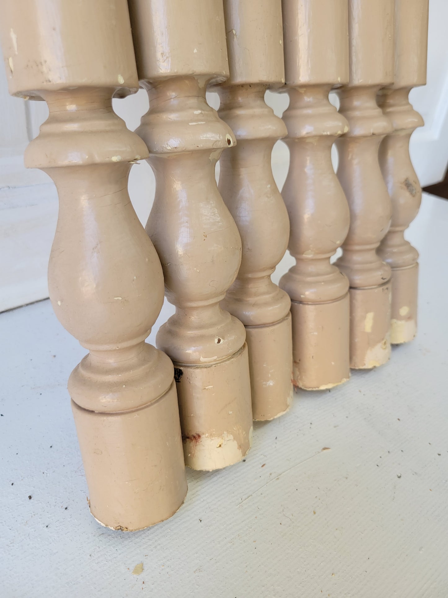 26 Matching Antique Stair Spindles, Set of 26 Turned Wood Staircase Balusters #080103