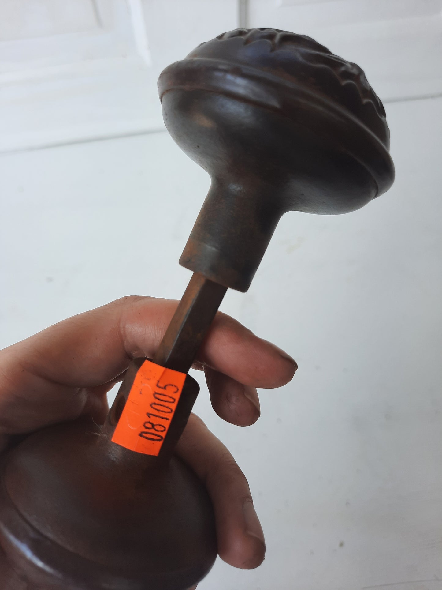 HOLD Pair of Victorian Wrought Steel Doorknobs, Fancy Antique Pair of Door Knobs 081005