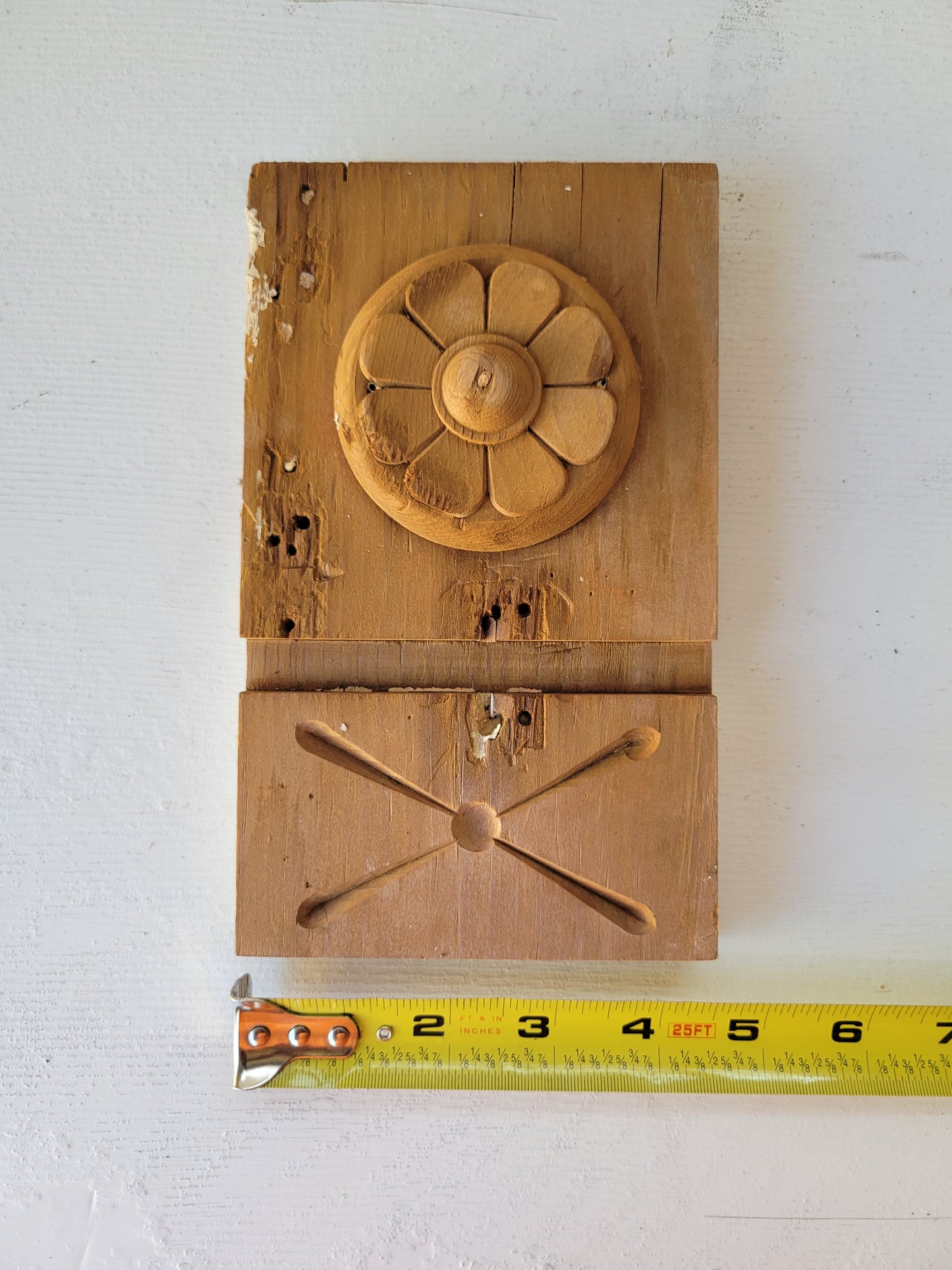 Two Spoon Carved Rosette Plinth Block Trim, White Painted Woodwork Trim Pieces 081705