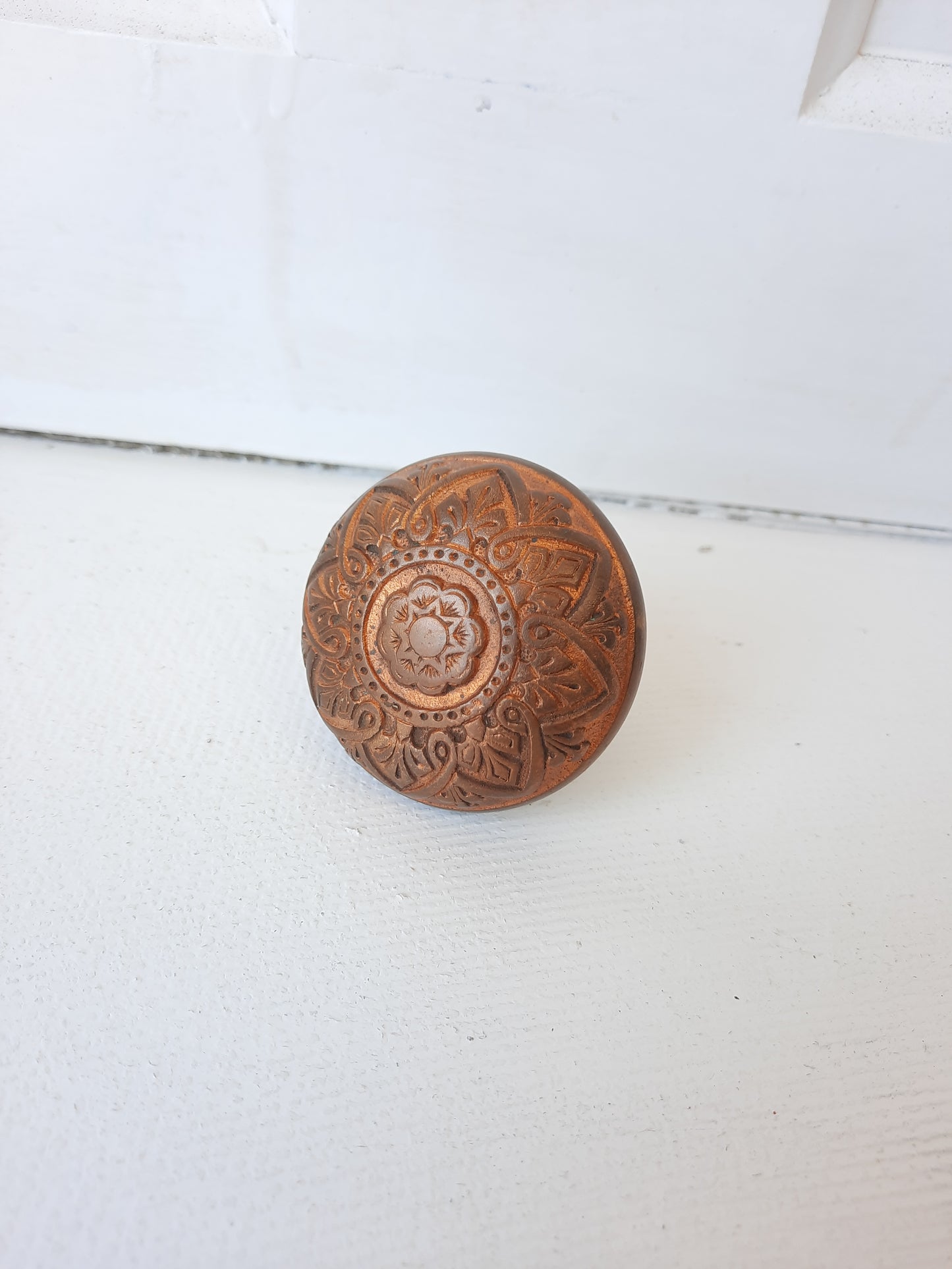 Russell Erwin Bronze Eastlake Flower Doorknob from Victorian Era, Vintage Brass Doorknob, Geometric Design 083112