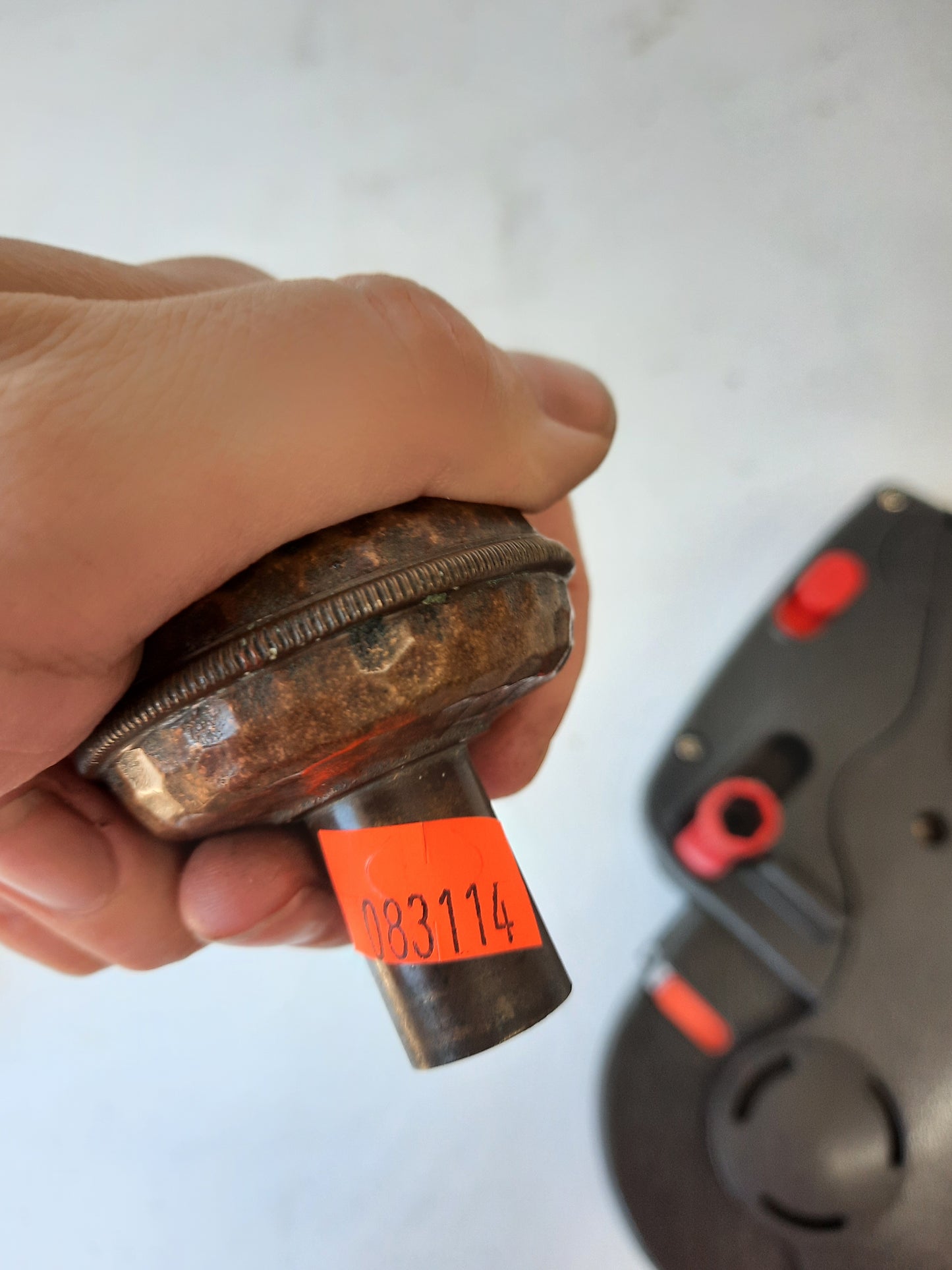 Small Solid Bronze Doorknob with Hammered Texture, Small Size Antique Door Knob Victorian Era, 083114