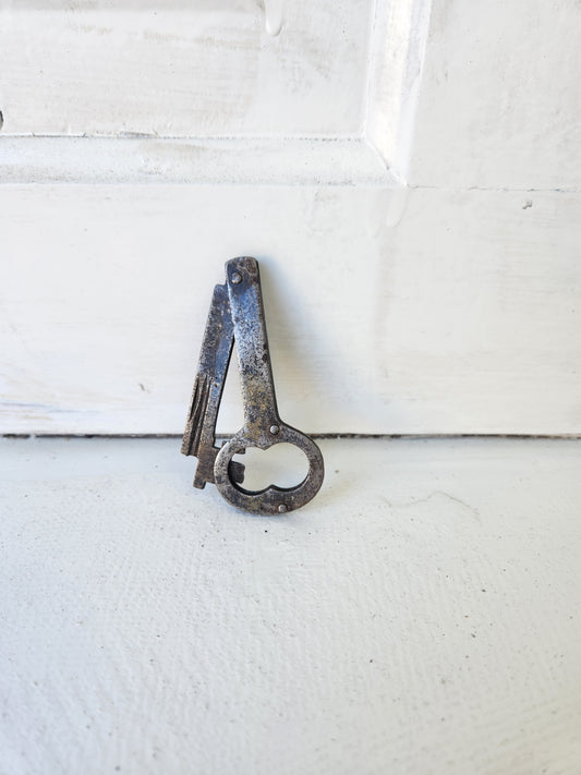 Large Antique Folding Door Key, Victorian Era Iron Folding Skeleton Key,Branford  090206