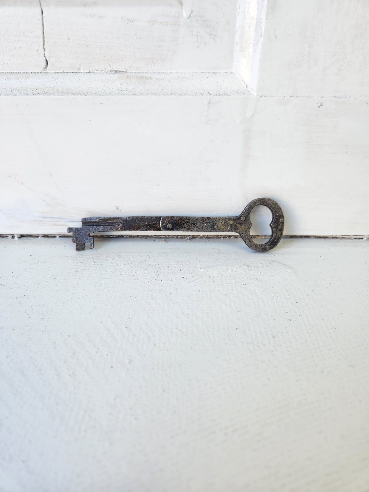 Large Antique Folding Door Key, Victorian Era Iron Folding Skeleton Key,Branford  090206