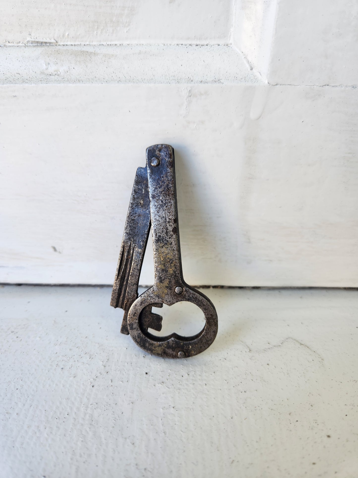 Large Antique Folding Door Key, Victorian Era Iron Folding Skeleton Key,Branford  090206