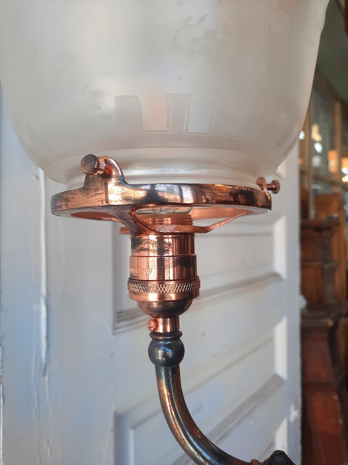 Victorian Converted Gas Chandelier with Copper Japanned Finish, Japanned Brass Antique Gas Ceiling Light