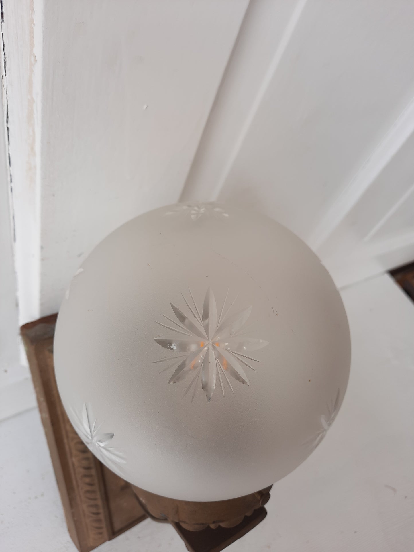 Antique Cast Iron Porch Light Sconce with Cut Glass Globe, Iron Sconce with Glass Shade 090501