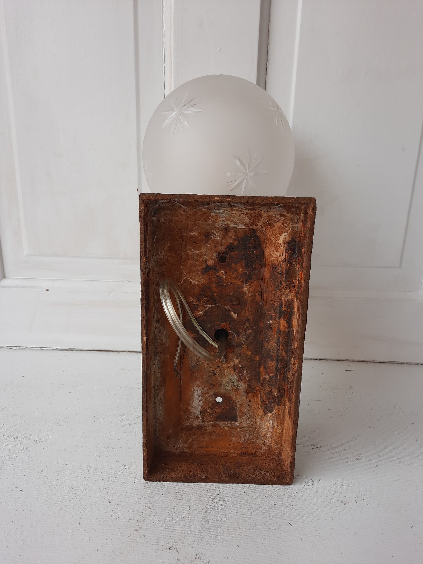 Antique Cast Iron Porch Light Sconce with Cut Glass Globe, Iron Sconce with Glass Shade 090501