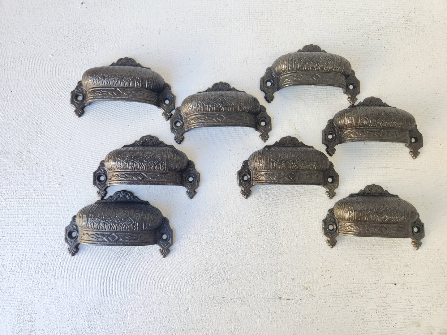 Set of Four Cast Iron Eastlake Handles, Four Antique, Ornate Bin Pulls 091405