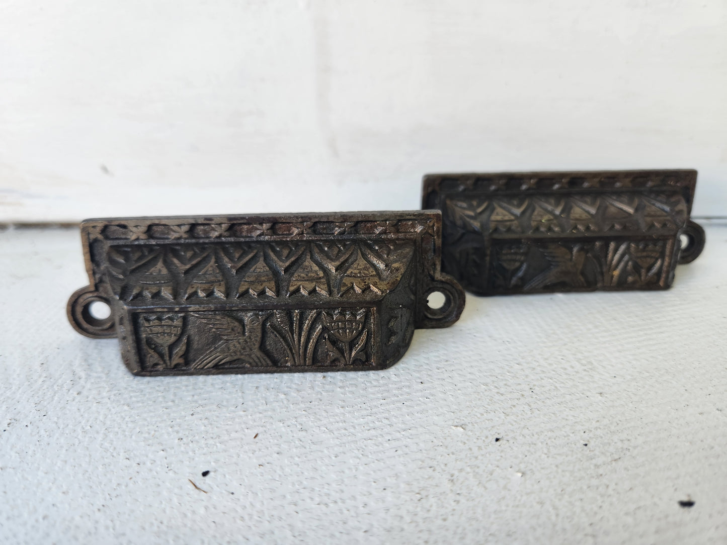 Pair of Flying Dove Iron Drawer Pulls, Russell Erwin Dove Flying Bird Handles, 091411