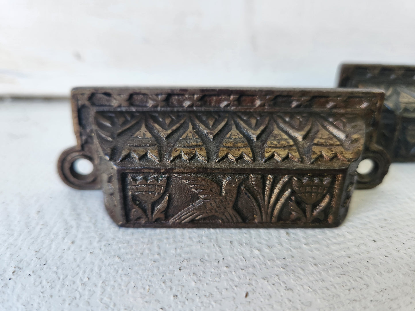 Pair of Flying Dove Iron Drawer Pulls, Russell Erwin Dove Flying Bird Handles, 091411
