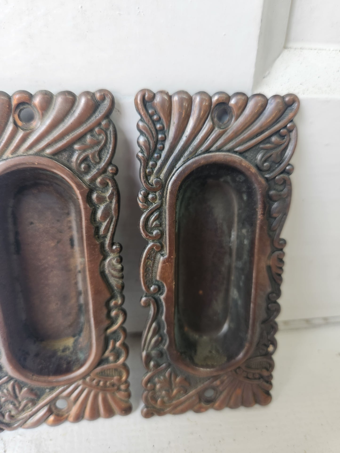 Pair of Roanoake Pattern Antique Bronze Window Handles, Ornate Victorian Window Hardware Sash Lifts, 091601