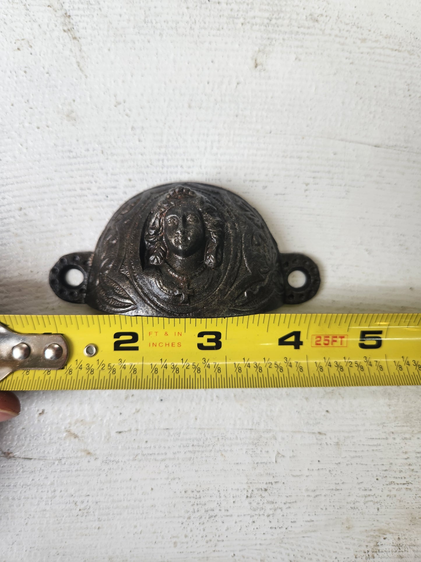 Antique Jenny Lind Iron Drawer Pulls, Antique Cast Iron Furniture Handles with Woman's Face, 091605