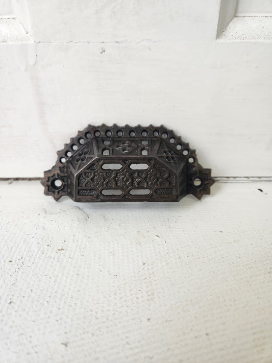 Single Cast Iron Bin Pull with Open Design, Antique Drawer Handle, Ornate Hardware, Iron Drawer Pull, Antique Handle 091606