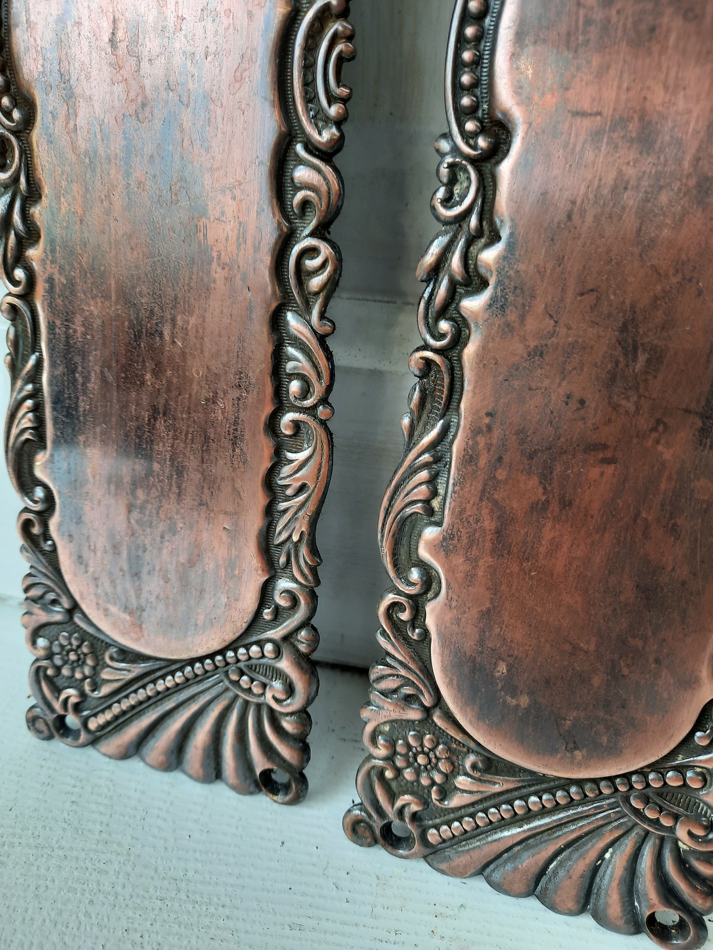 Antique Pair of Roanoke Pattern Push Plates, Swinging or Butler Door Plates 091612