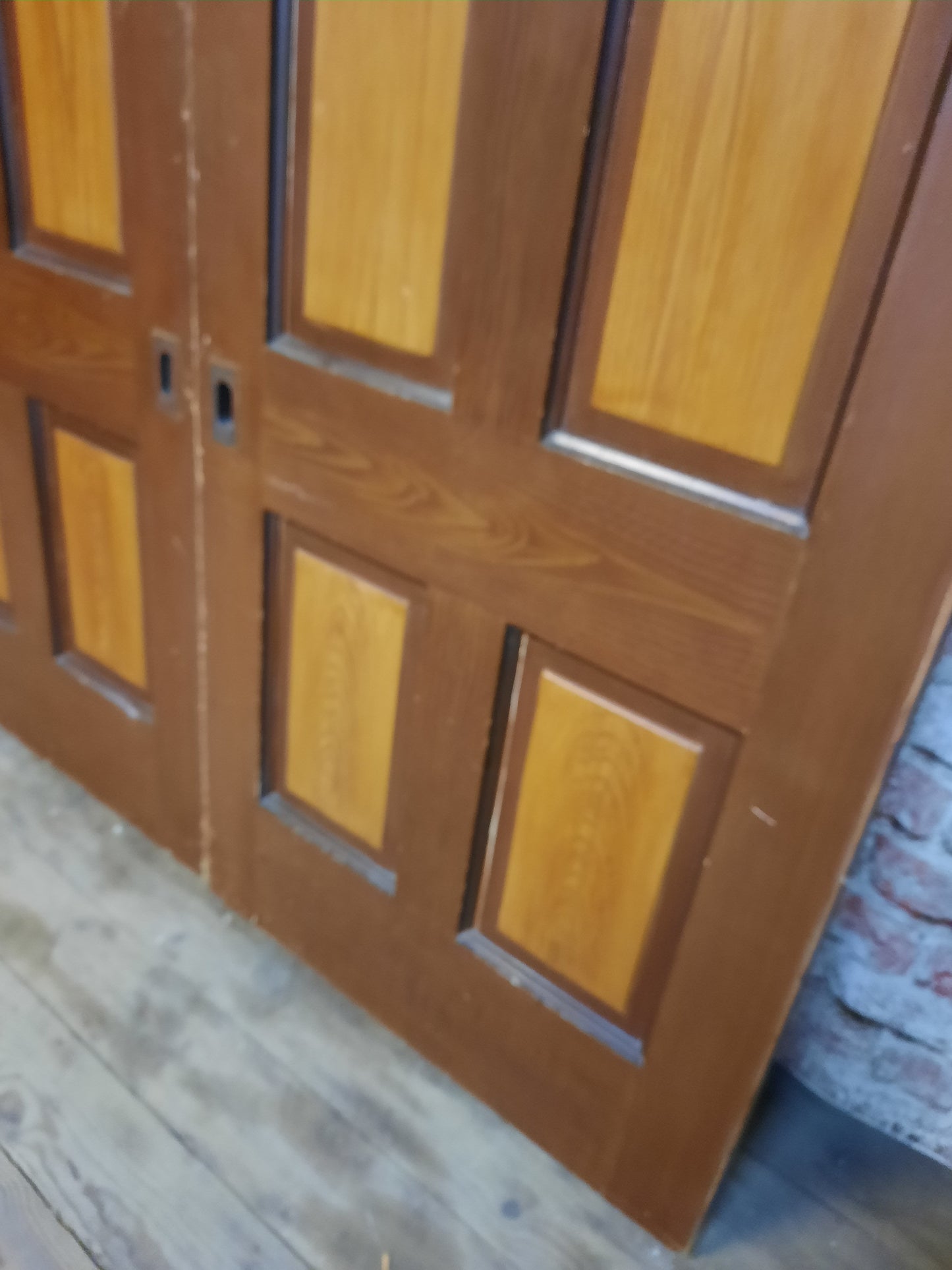 64" Pair of Antique Oak and Pine Pocket Doors, Victorian Era Double Sliding Pocket Doors 092603
