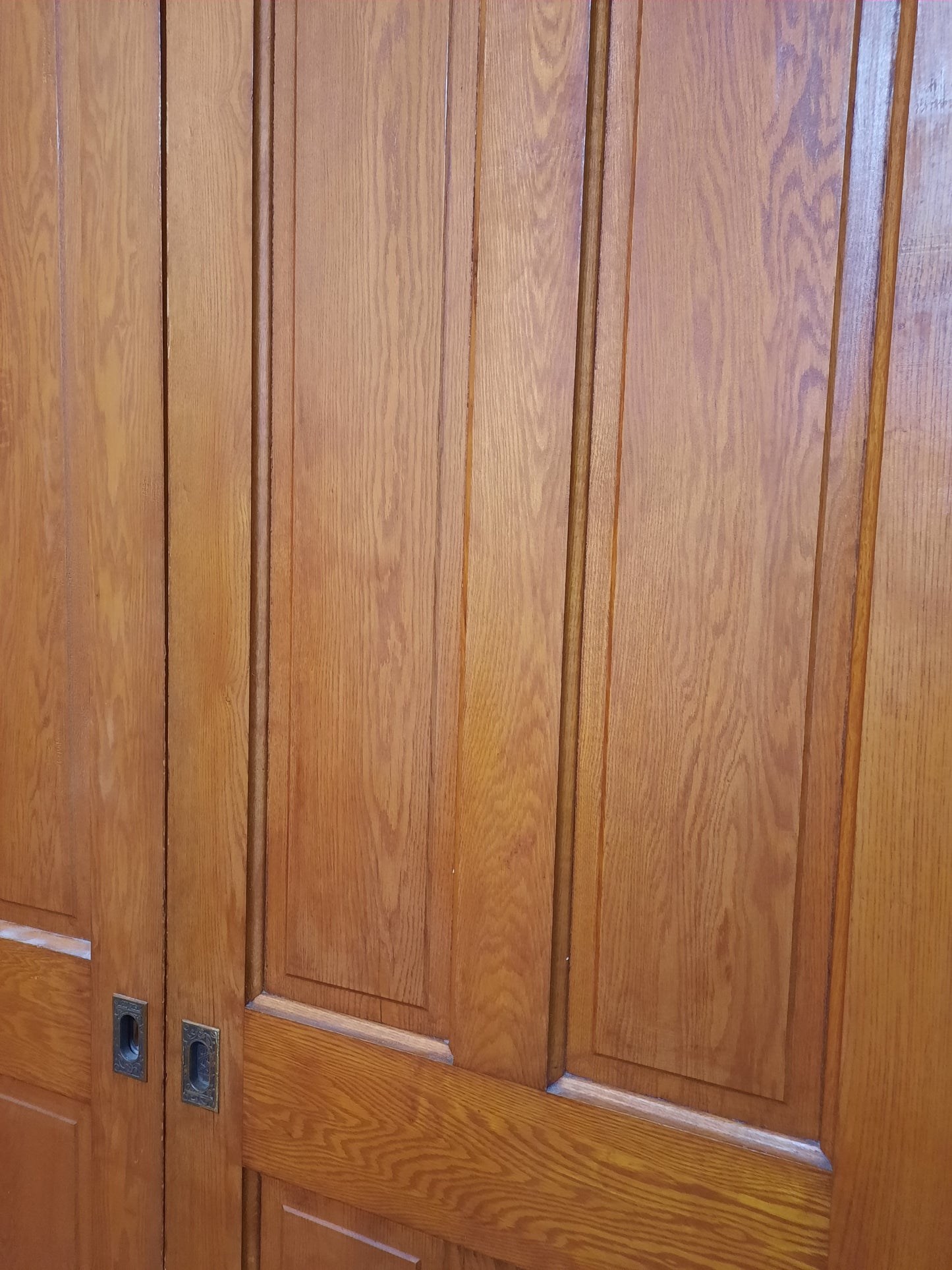 64" Pair of Antique Oak and Pine Pocket Doors, Victorian Era Double Sliding Pocket Doors 092603