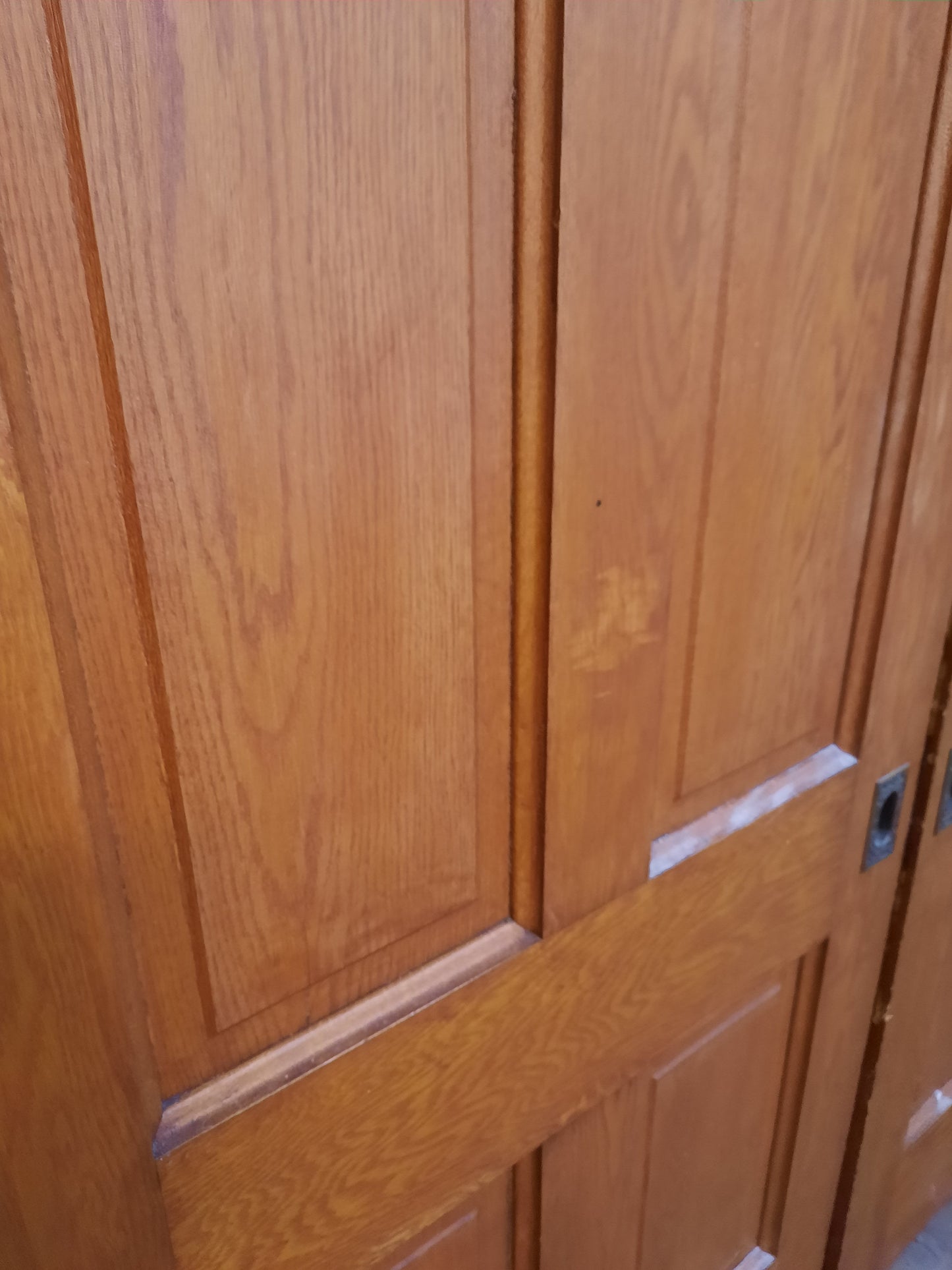64" Pair of Antique Oak and Pine Pocket Doors, Victorian Era Double Sliding Pocket Doors 092603
