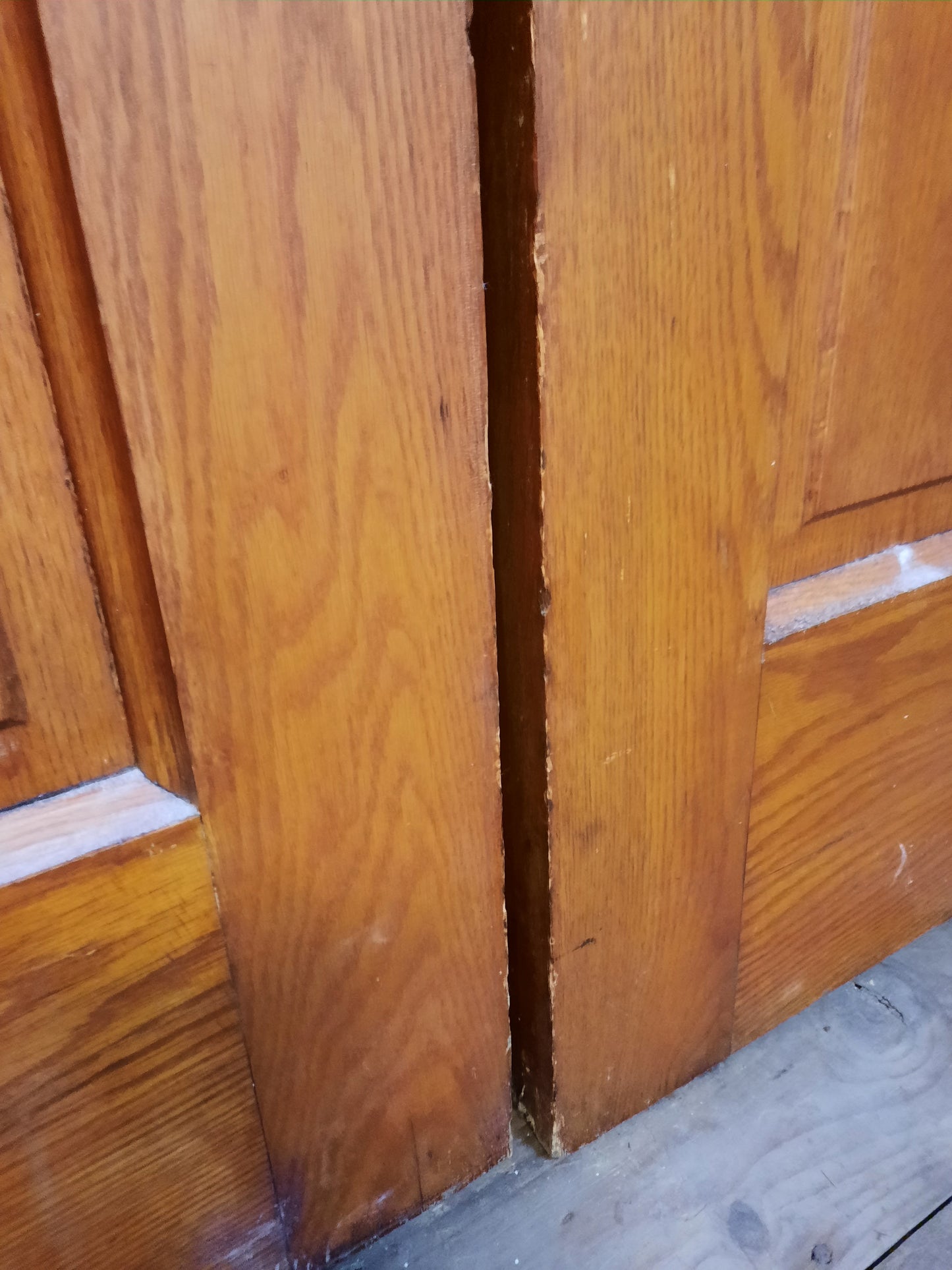 64" Pair of Antique Oak and Pine Pocket Doors, Victorian Era Double Sliding Pocket Doors 092603