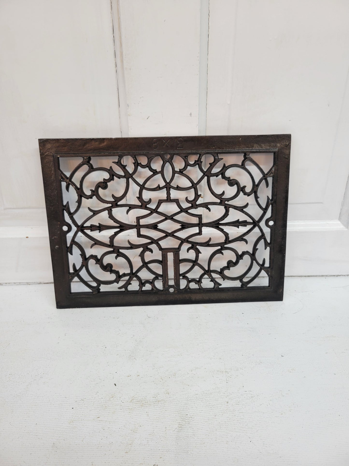 10 x 14 Scroll Design Antique Cast Iron Vent Cover, Floor or Wall Metal Register Grate #092703