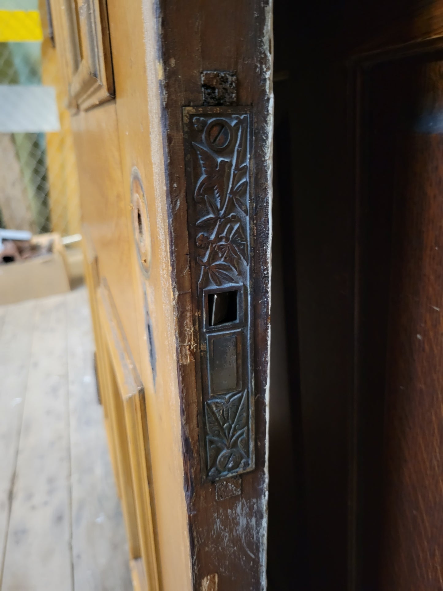 34" Victorian Farmhouse Exterior Door, Salvaged Antique Wood Entry Door 092702